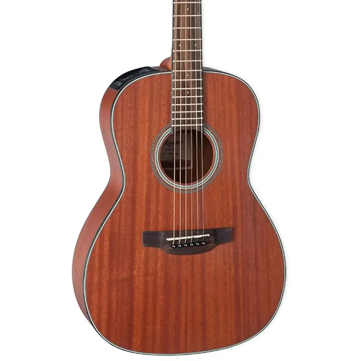 Takamine GY11ME NS New Yorker acoustic-electric guitar with natural satin sapele wood finish.