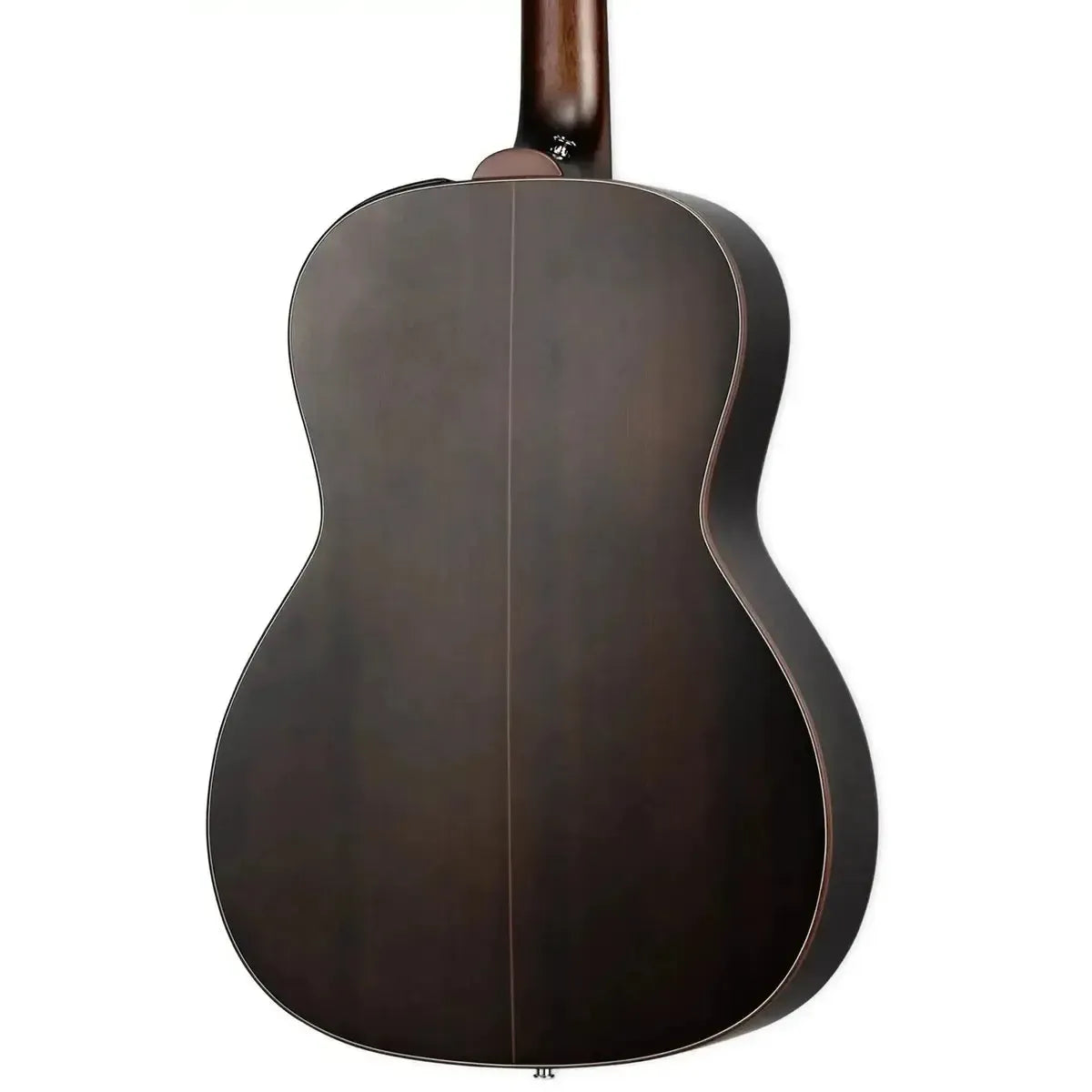 Back of a left-handed Takamine GY21ELH New Yorker acoustic-electric guitar in Satin Molasses finish.