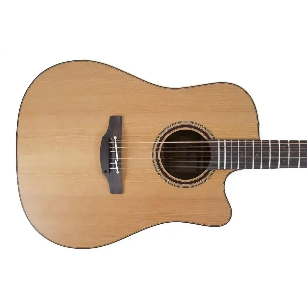 Takamine P3DC-12 12-string dreadnought acoustic-electric guitar with a light cedar top and dark bridge.