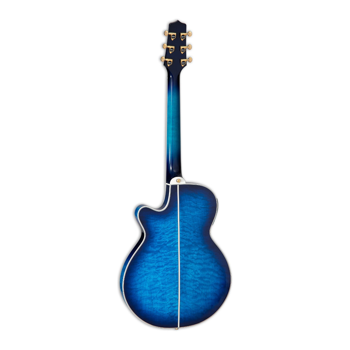 Full back view of the Takamine TSP100 DBS showing the maple neck and the arched maple back.