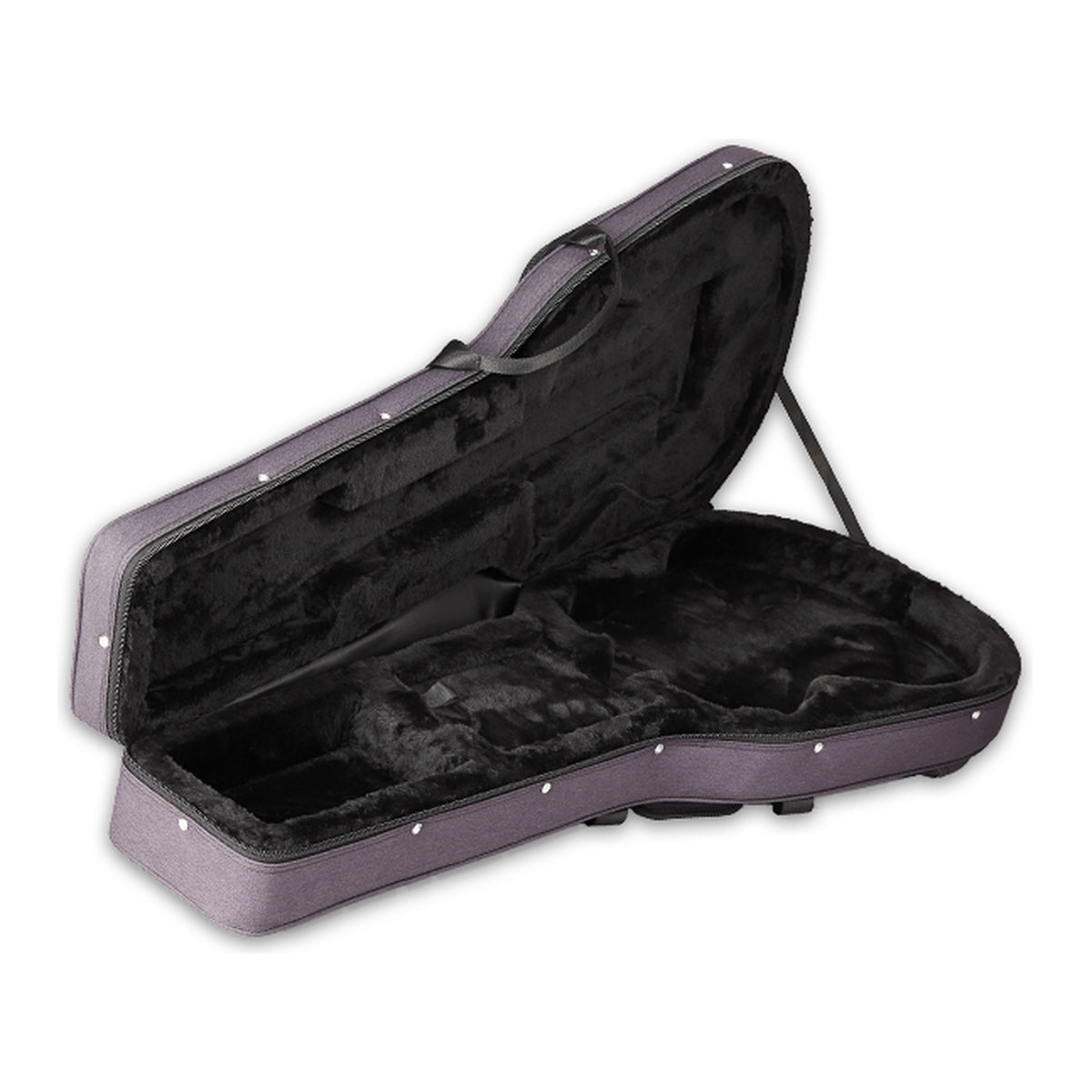 Open Takamine case for the Takamine TSP100 VT showing the padded black interior.