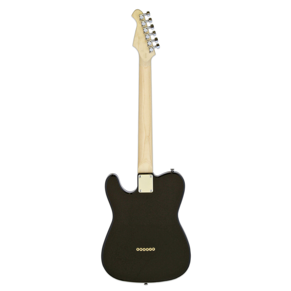 Aria TEG-002 Pro II electric guitar in black, full-length back view with a maple neck