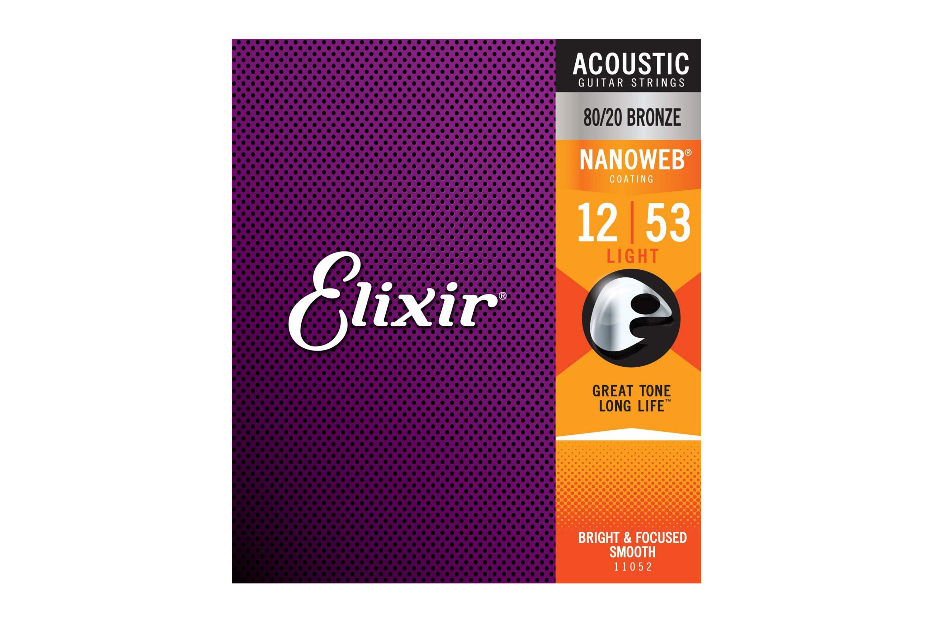 Elixir 11052 Nanoweb 80/20 Bronze Acoustic Guitar Strings - Light .012-.053