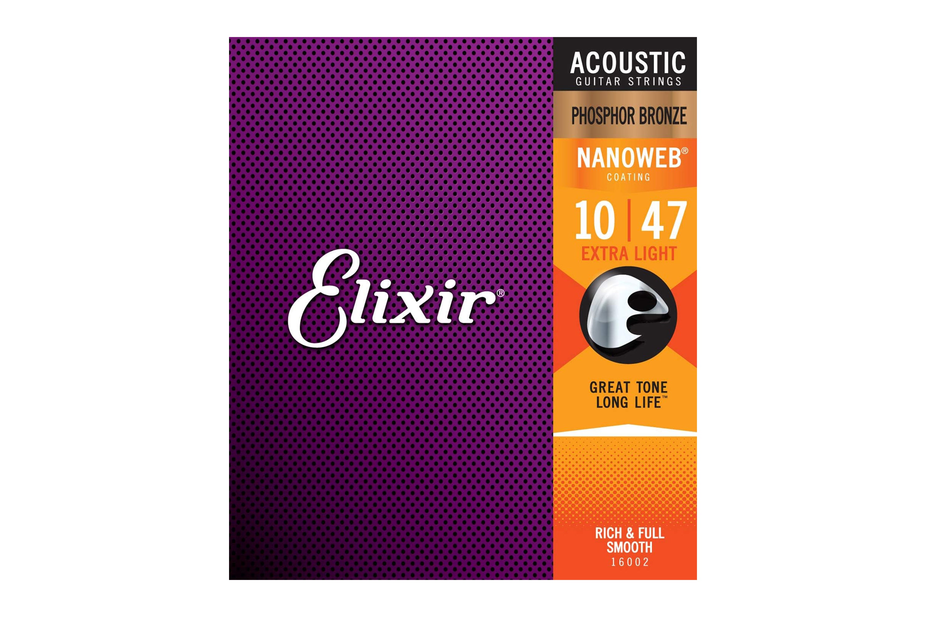 Elixir 16002 Phosphor Bronze With Nanoweb Coating Acoustic Guitar Strings - Extra Light .010-.047