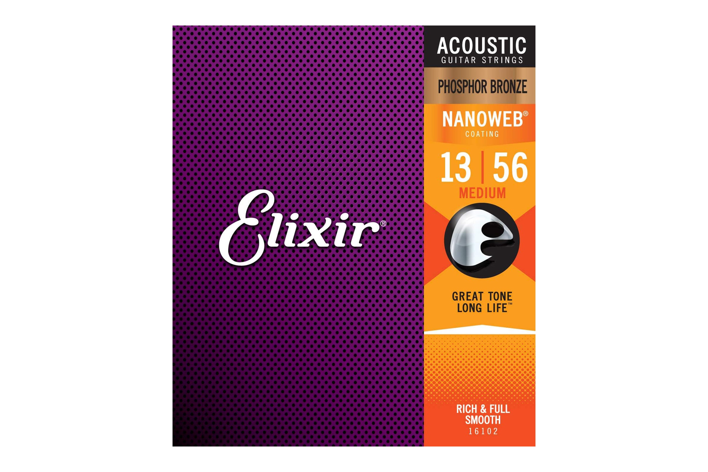 Elixir 16102 Phosphor Bronze With Nanoweb Coating Acoustic Guitar Strings - Medium .013-.056