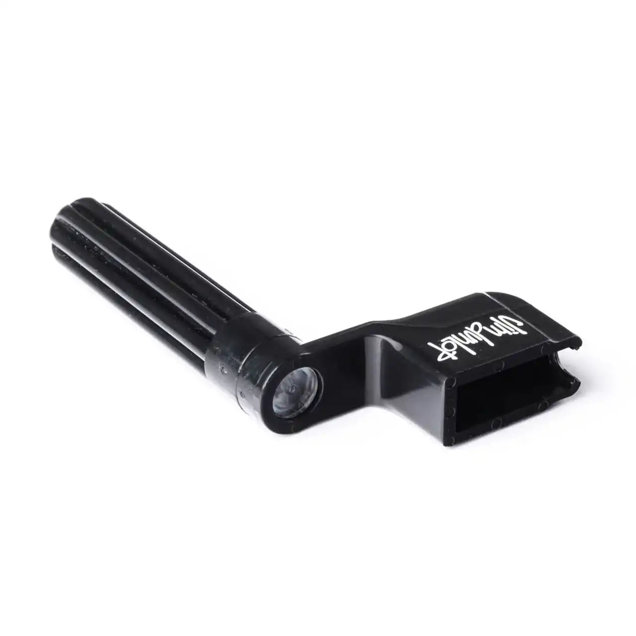 Terry Carter Music Store black Jim Dunlop guitar string winder tool, close-up on white background