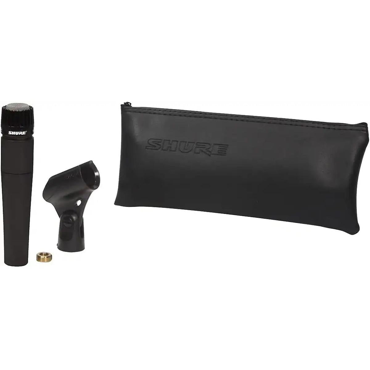 Shure SM57 microphone, stand adapter and storage bag