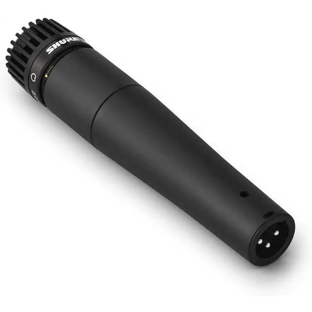 Shure SM57 microphone showing the XLR connector end