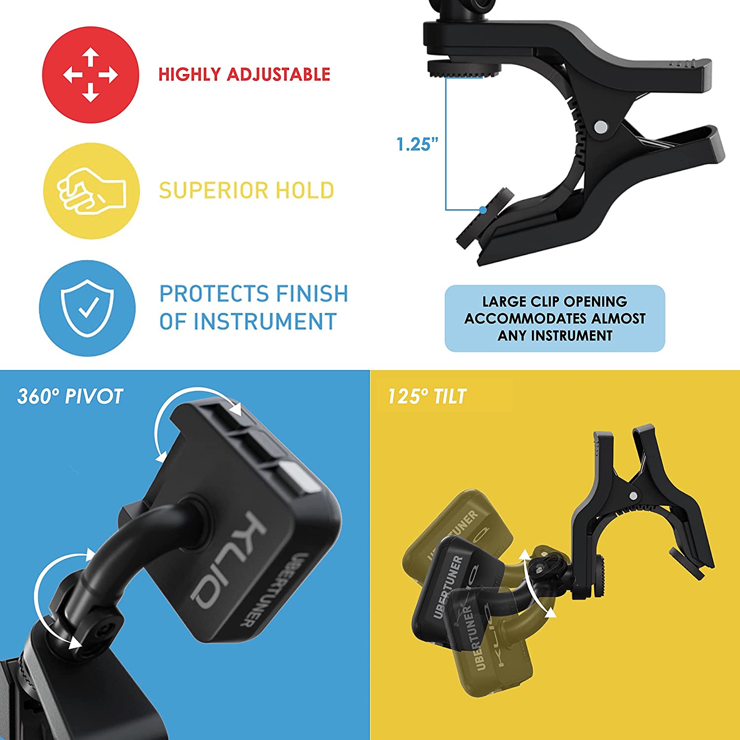 KLIQ UberTuner - Professional Clip-On Tuner For All Instruments - BLACK