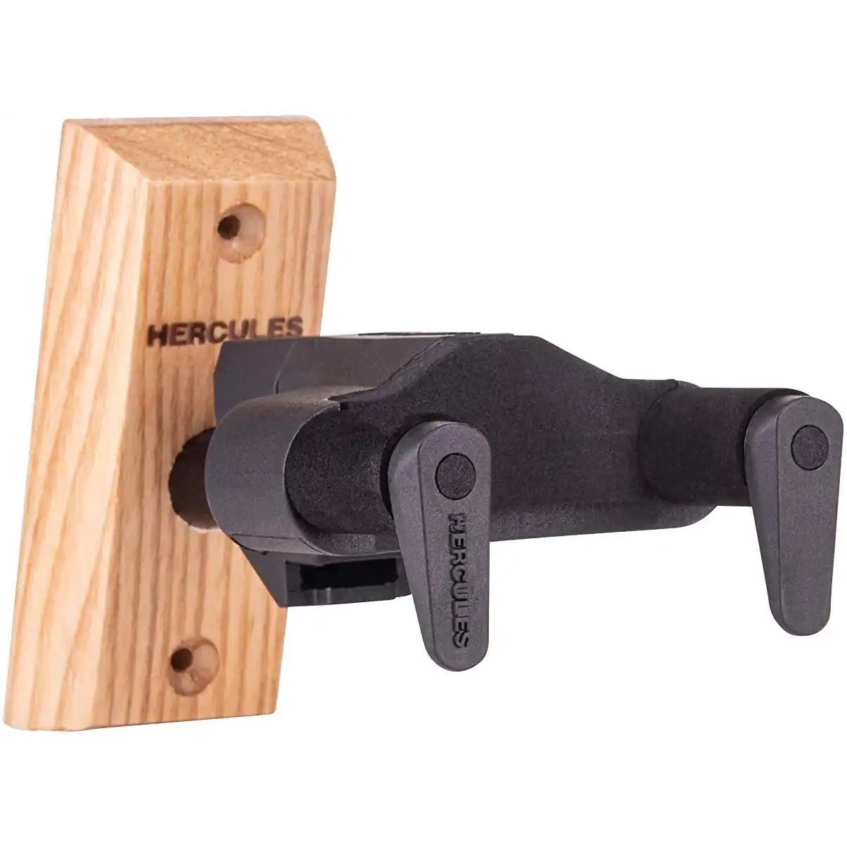 Hercules wood wall guitar hanger with black arms at Terry Carter Music Store