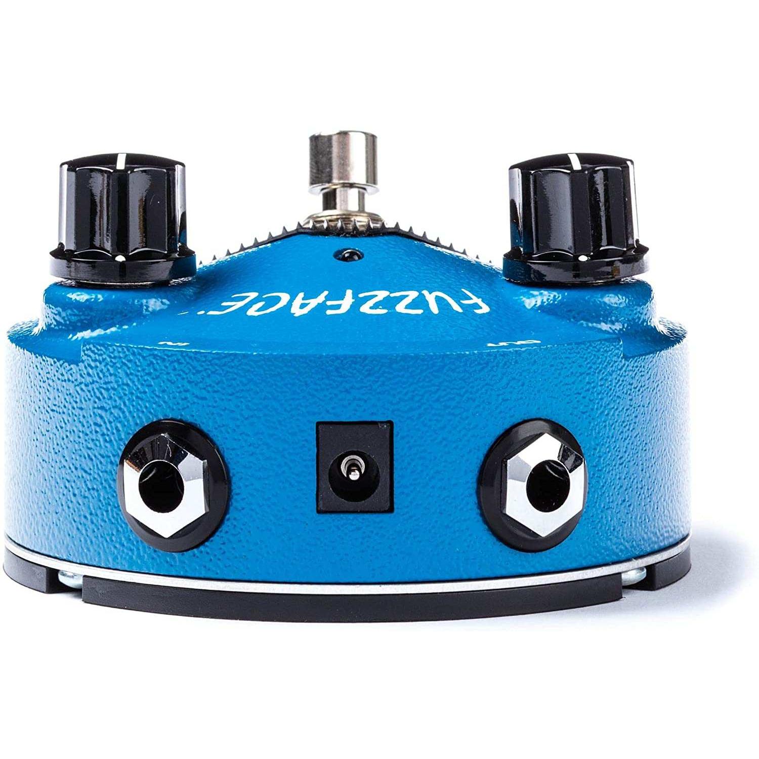 Blue Fuzz Face guitar effects pedal with black knobs and input jacks at Terry Carter Music Store