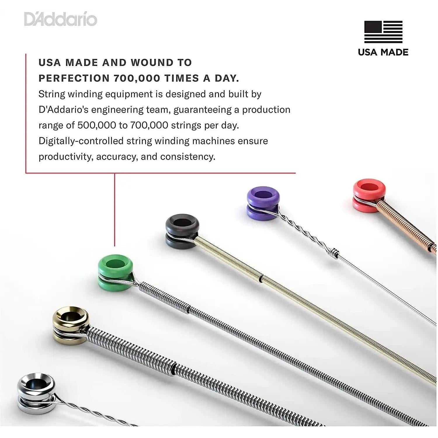 D'Addario guitar strings with colorful ball ends, USA made, featured at Terry Carter Music Store.