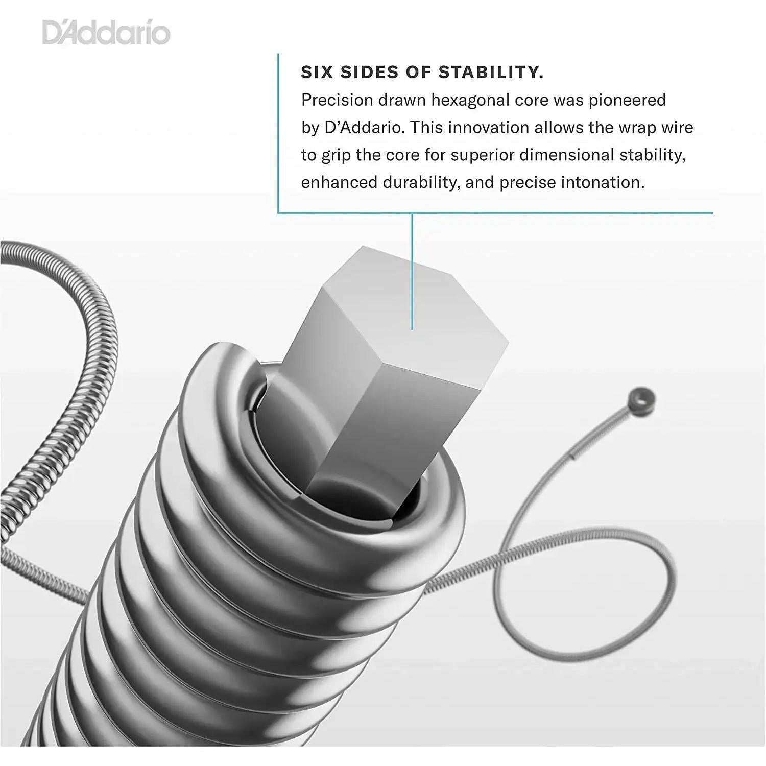 D’Addario hex core guitar string with wrap wire detail, available at Terry Carter Music Store.