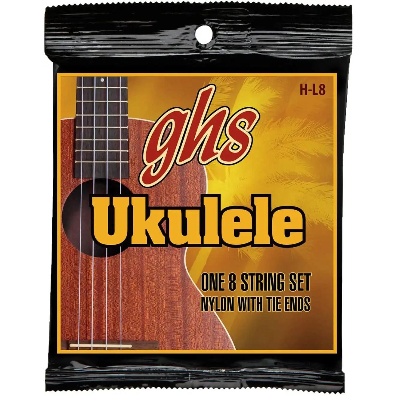 ghs ukulele 8 string nylon set packaging with wood grain graphic at Terry Carter Music Store