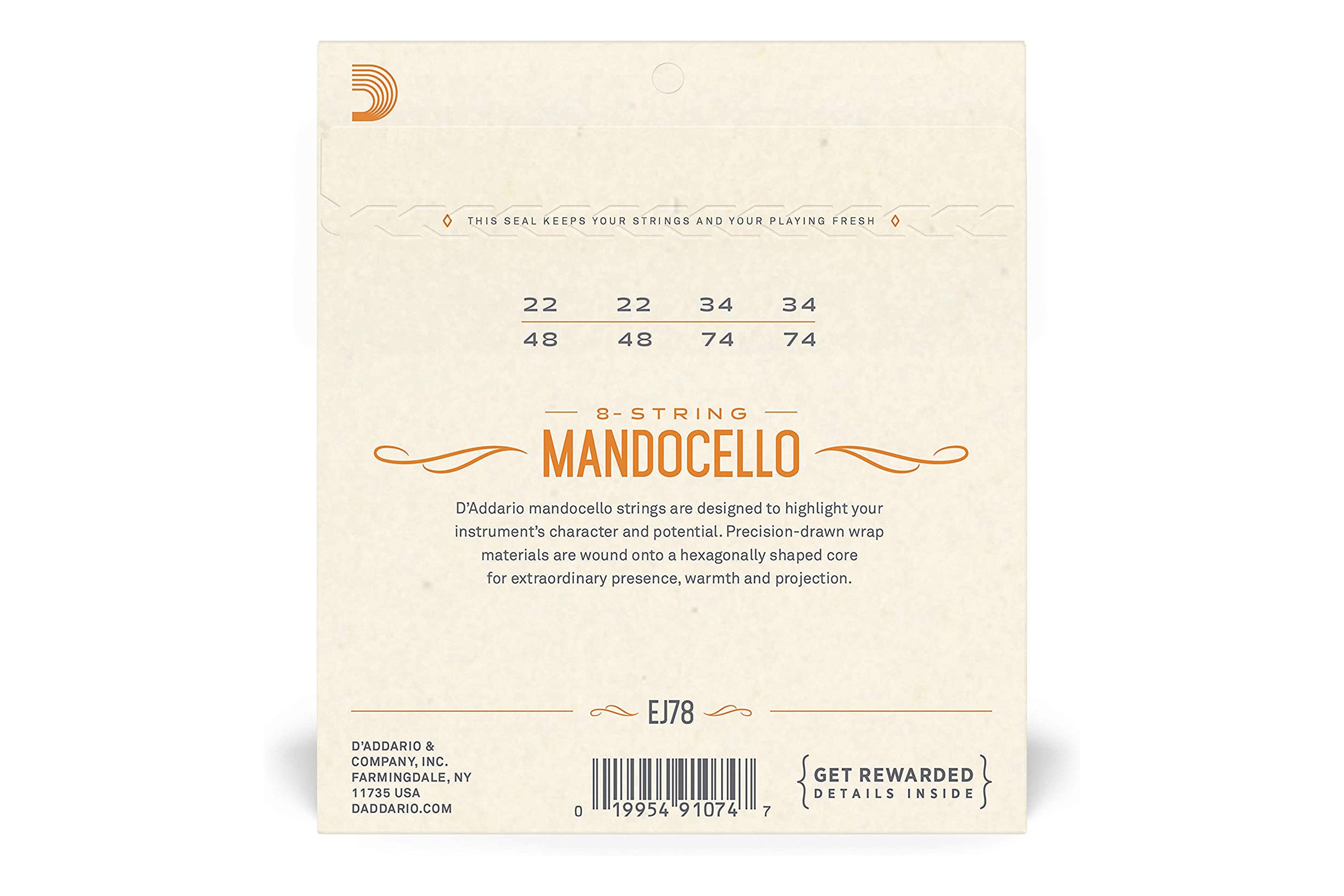 D'Addario EJ78 Phosphor Bronze 8-String Mandocello Strings - Medium .022-.074