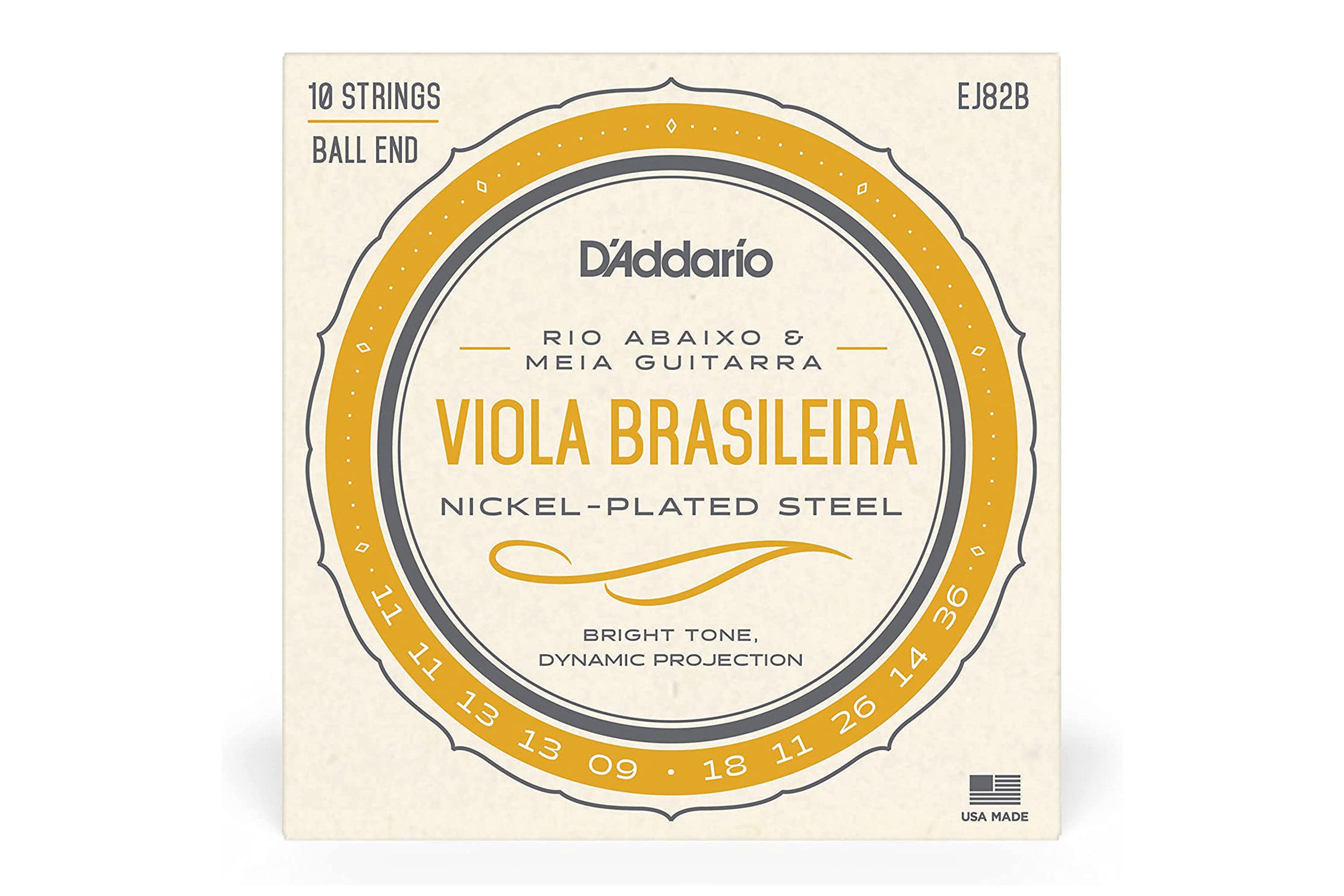 D'Addario EJ82B Nickel-Plated Steel 10-String Viola Brasileira Strings - Ball End .011-.014 Rio Abaixo and Meia Guitarra