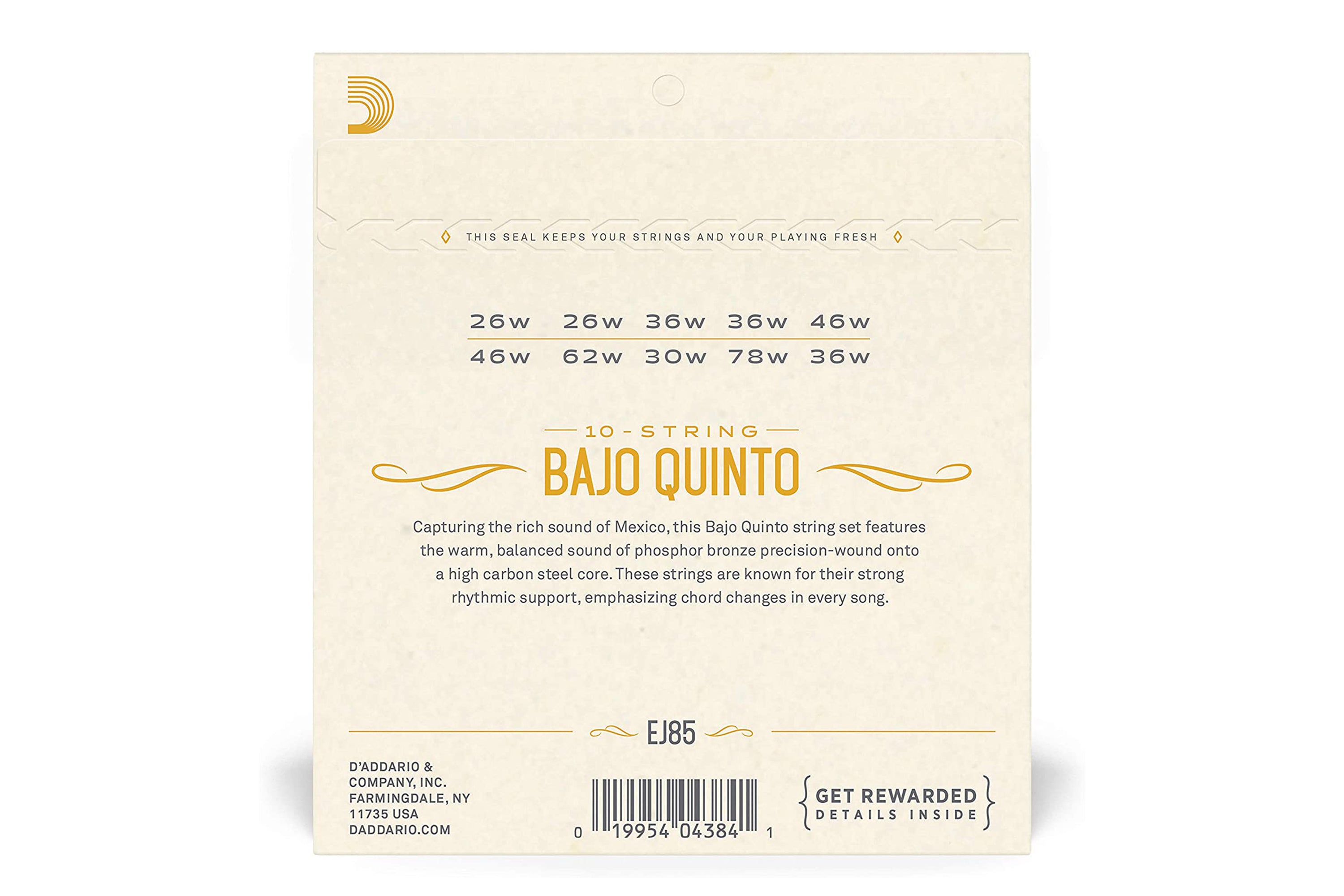 D'Addario EJ85 Phosphor Bronze 10-String Bajo Quinto Strings - .026-.036