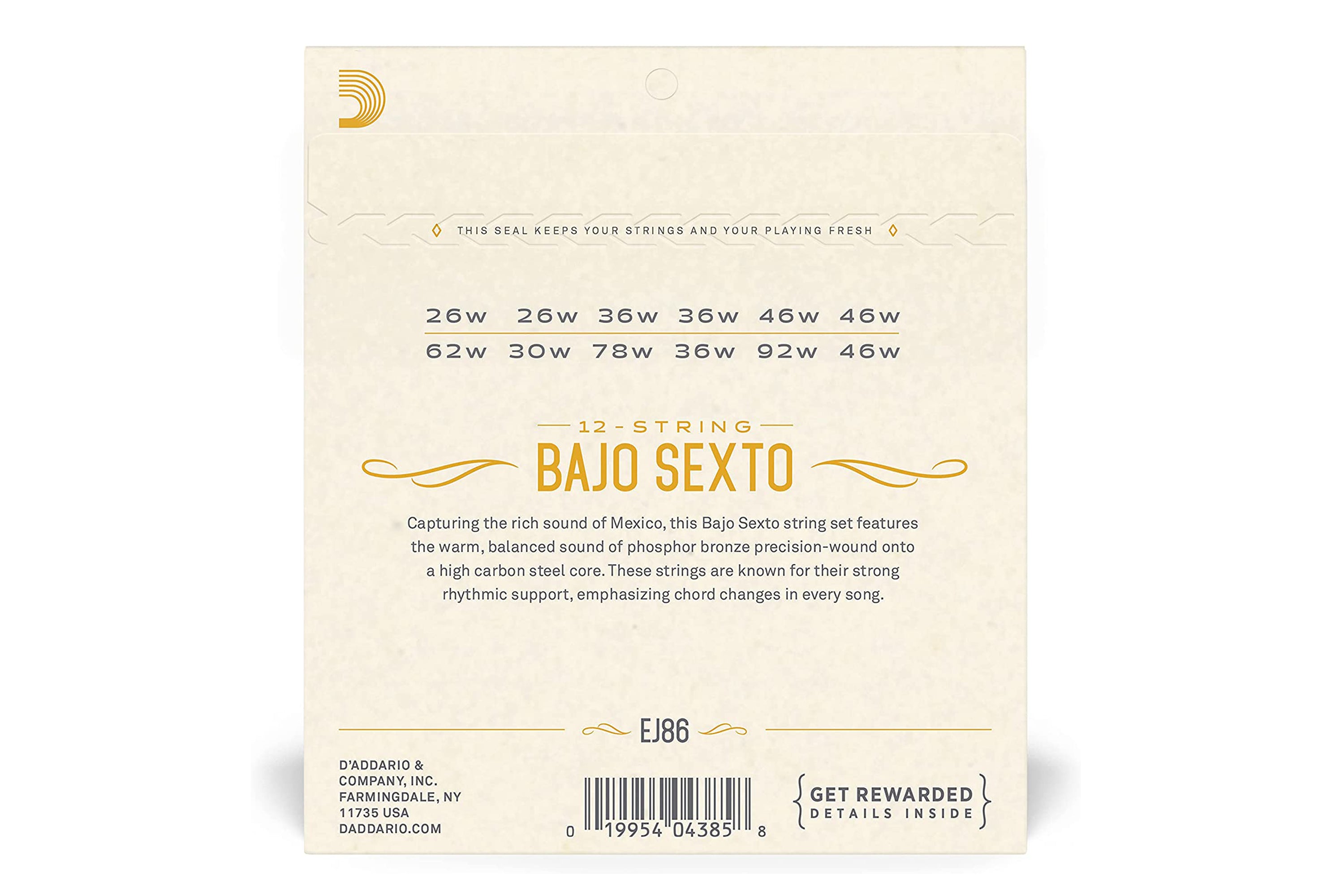 D'Addario EJ86 Phosphor Bronze 12-String Bajo Sexto Strings - .026-.046