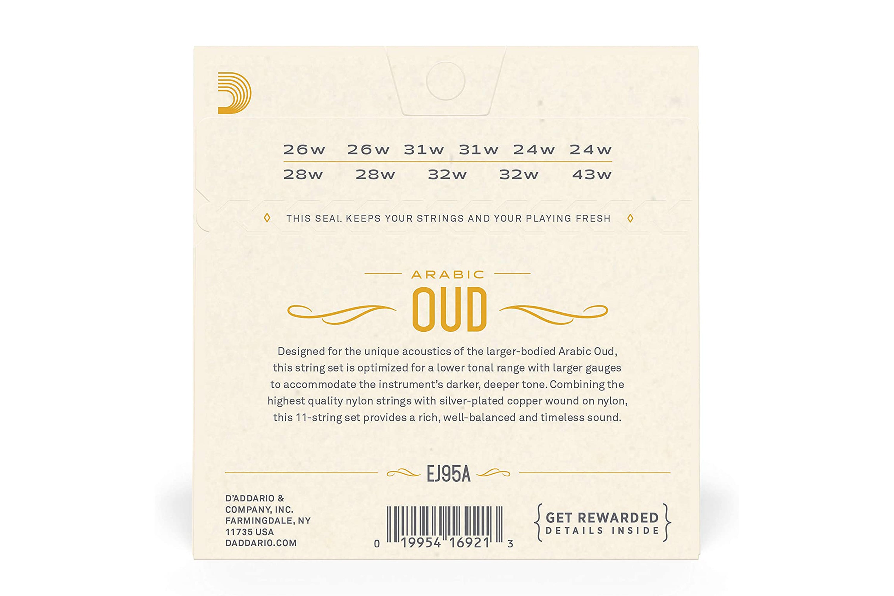 D'Addario EJ95A Silver Plated Copper 11-String Arabic Oud Strings - .026-.043