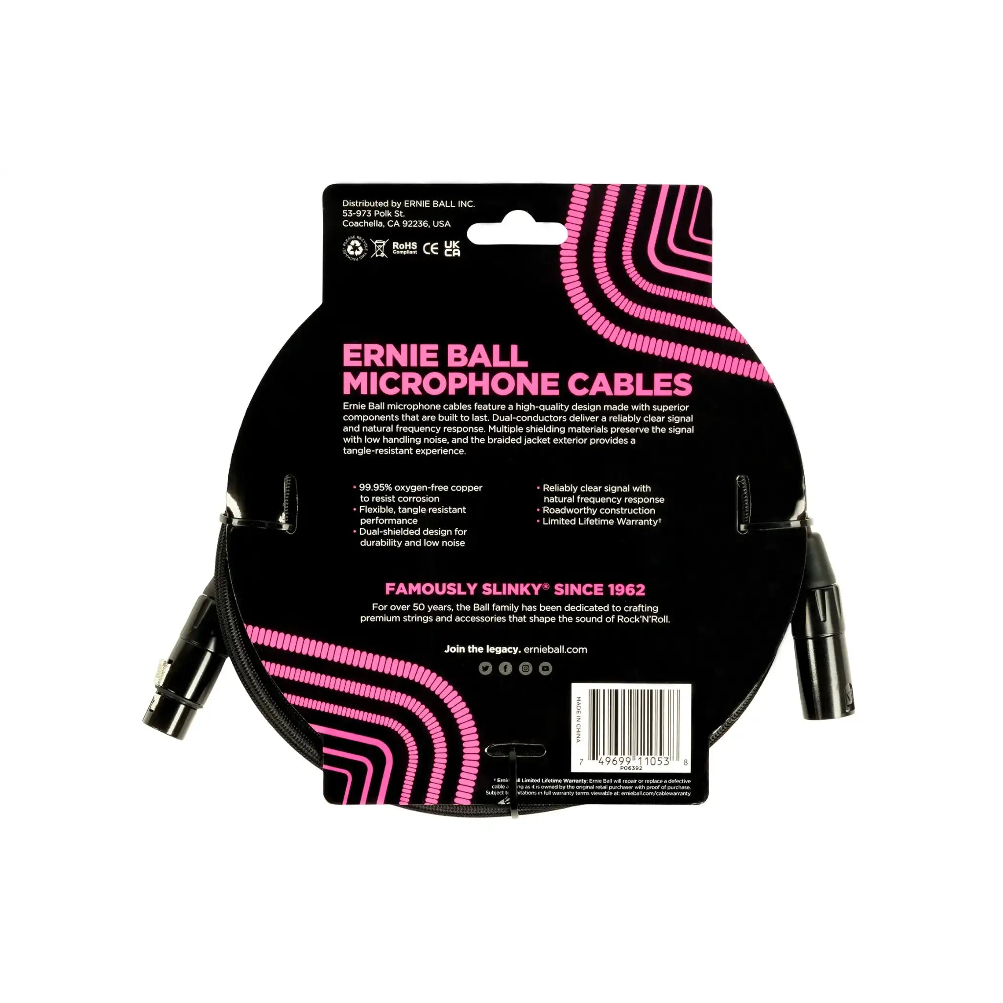ErnieBall20_Male_FemaleXLRMicrophoneCable-BLACK-back | Terry Carter Music Store