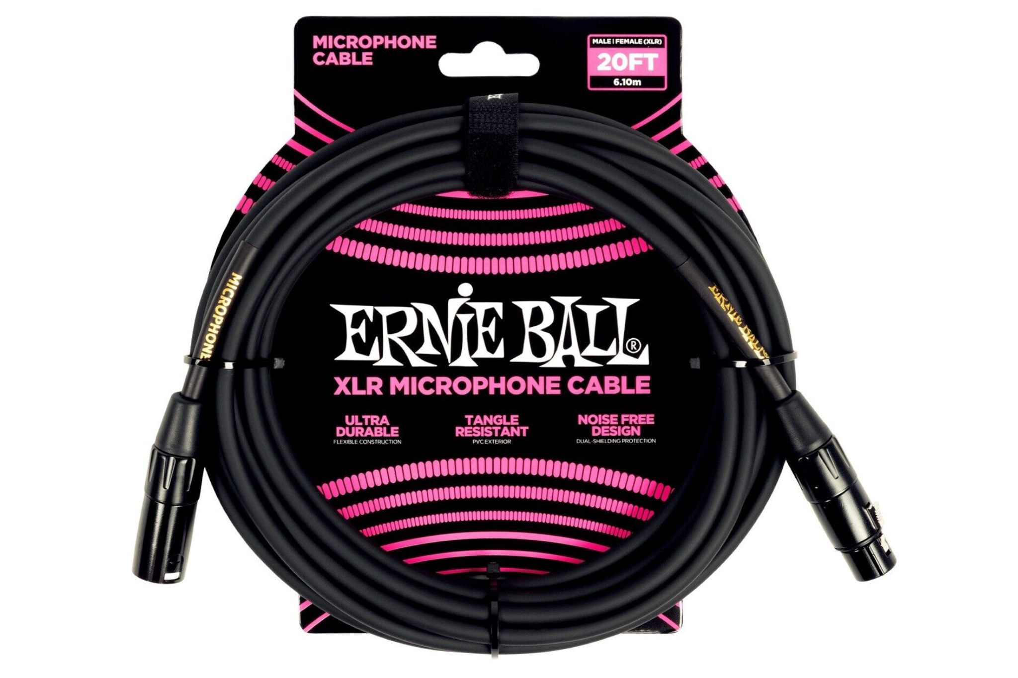 Ernie Ball 20' Male / Female XLR Microphone Cable - BLACK