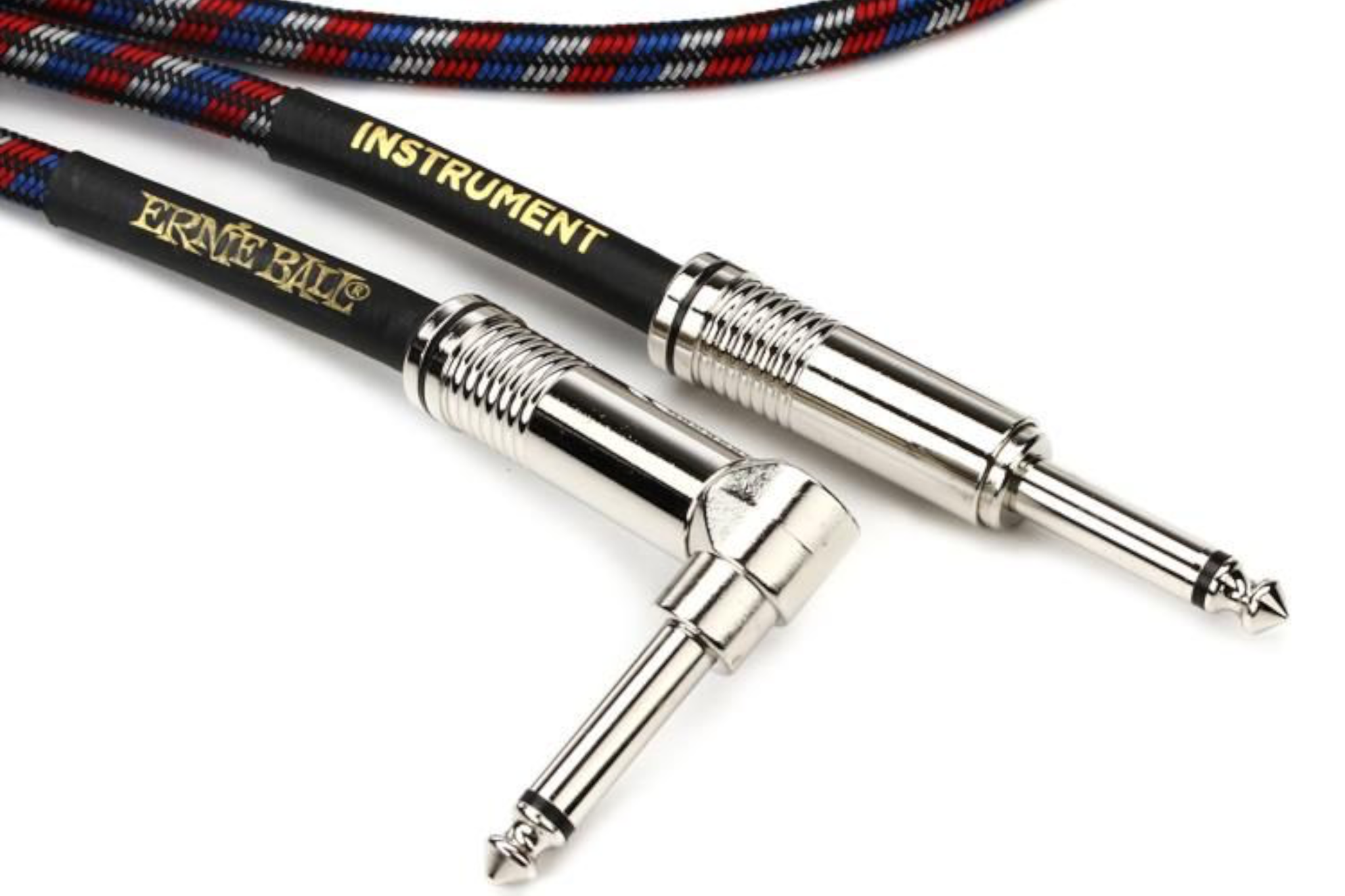 Ernie Ball 25 Foot Braided Straight/Angle Instrument Cable - BLACK / RED / BLUE / WHITE