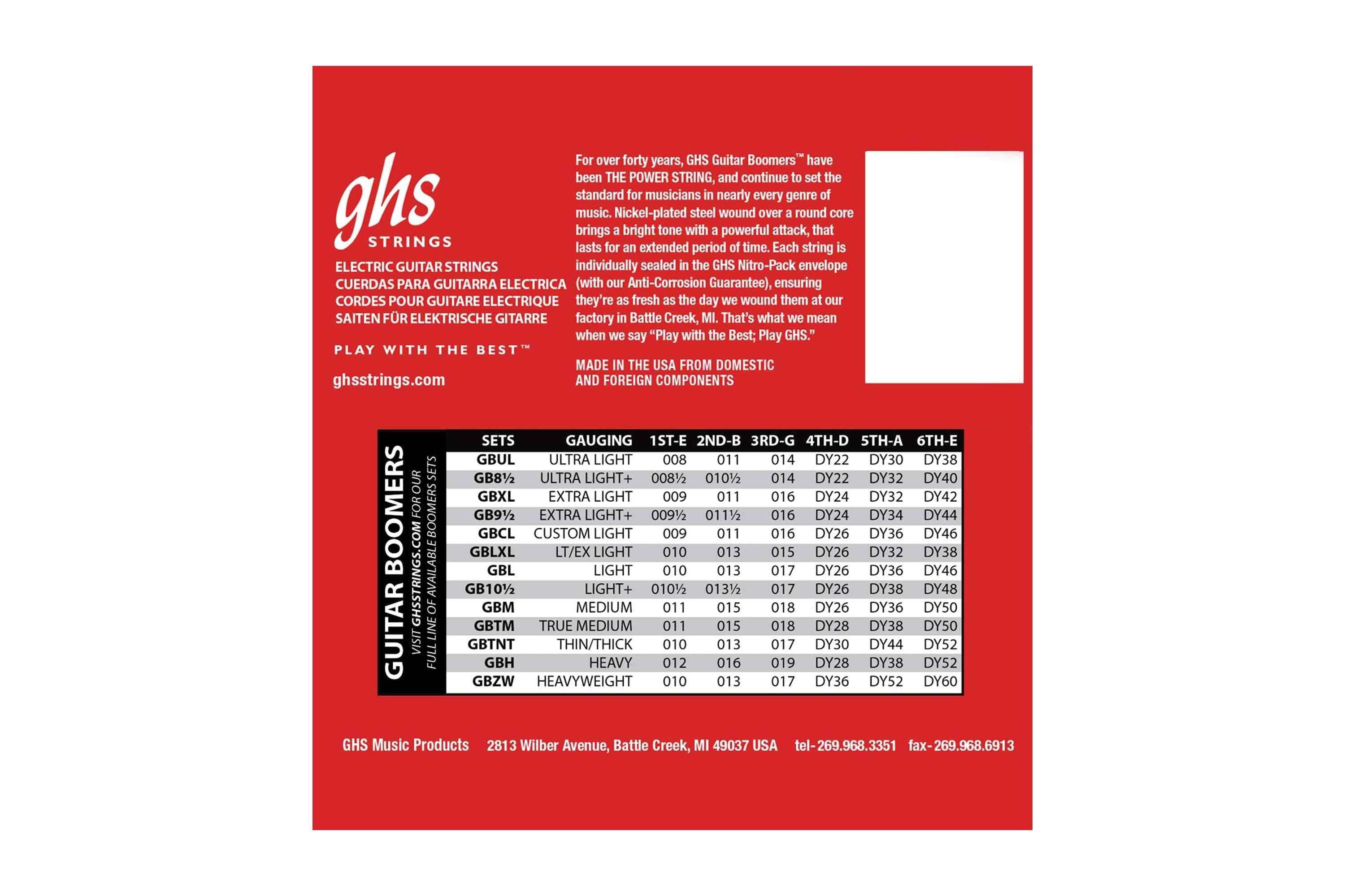 GHS GBTNT Guitar Boomers Nickel-Plated Electric Guitar Strings - Thin & Thick .010-.052