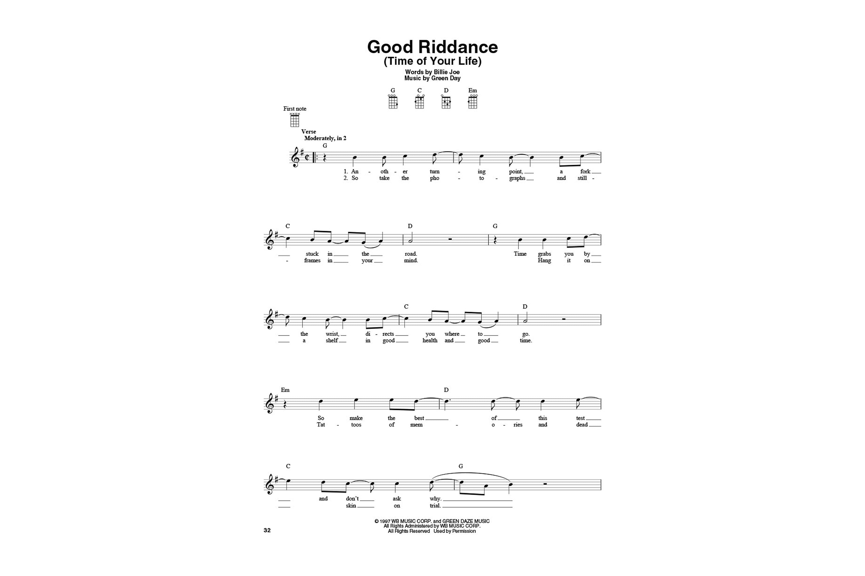 4-Chord Songs for Baritone Ukulele (G-C-D-Em): Melody, Chords and Lyrics for D-G-B-E Tuning