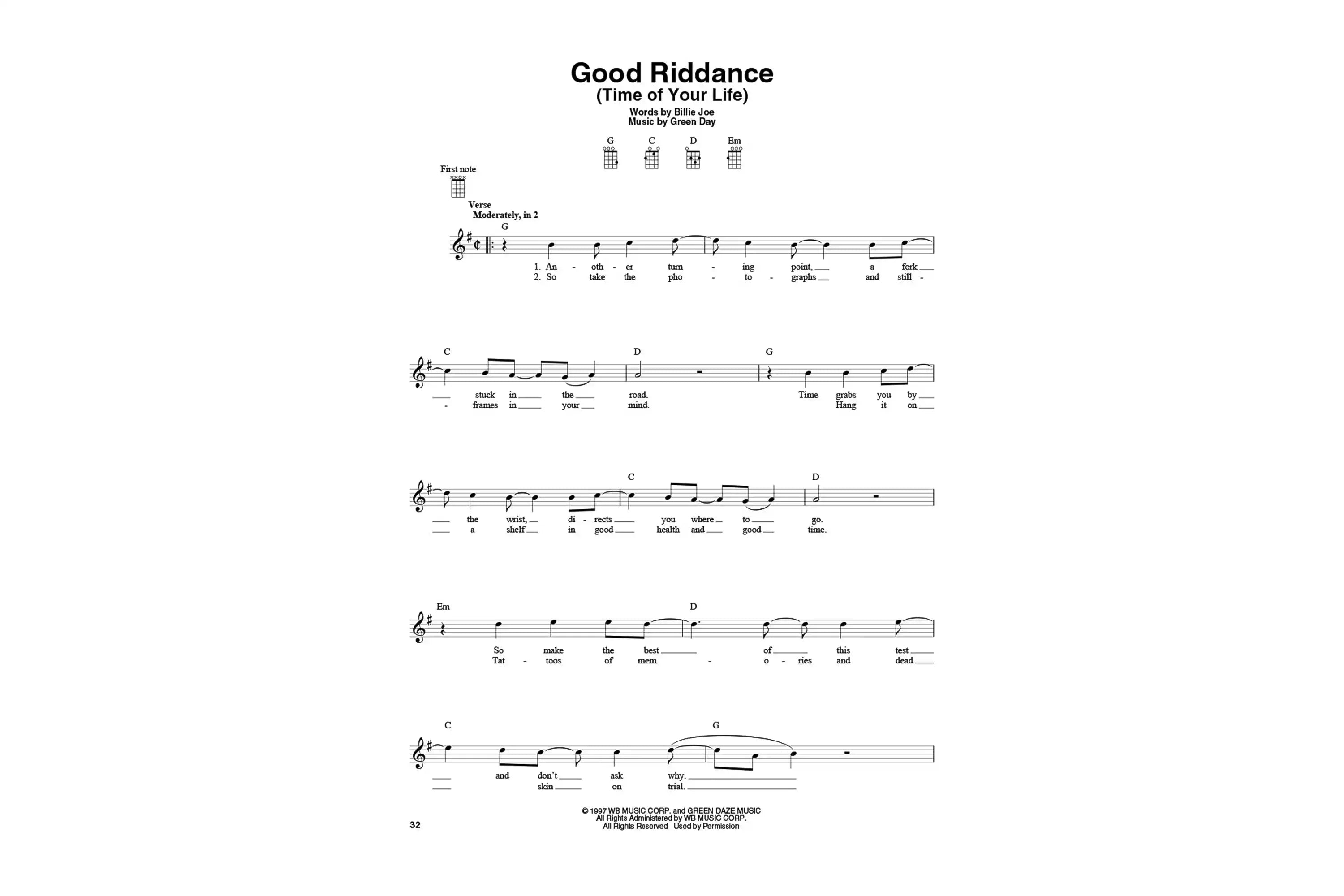 4-Chord Songs for Baritone Ukulele (G-C-D-Em): Melody, Chords and Lyrics for D-G-B-E Tuning
