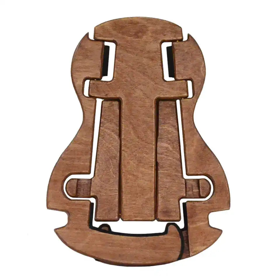 Matte finish flat square wood ukulele stand, guitar body shape, Terry Carter Music Store.