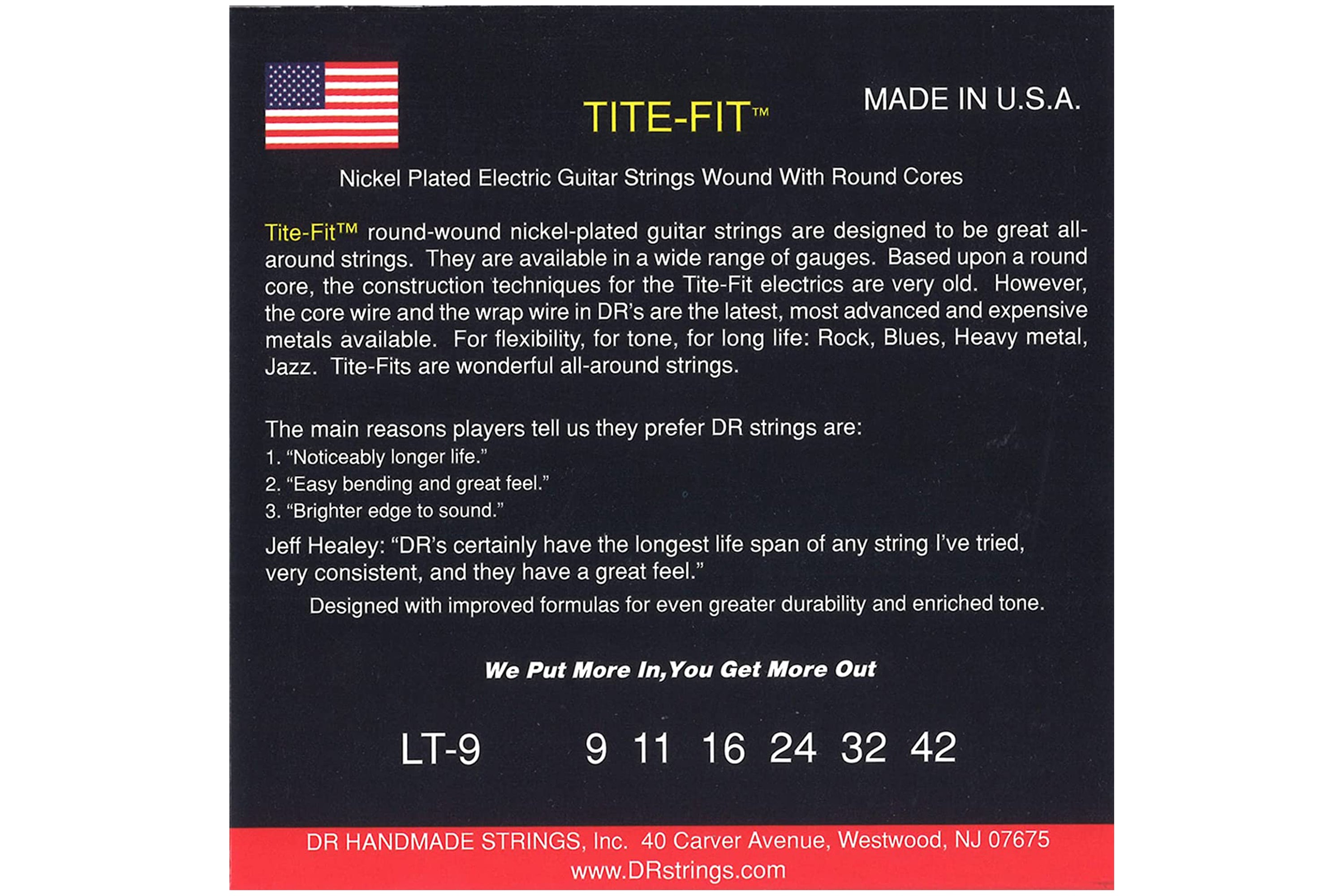 DR Strings LT-9 Tite Fit Electric Round Core 9-42 Guitar Strings