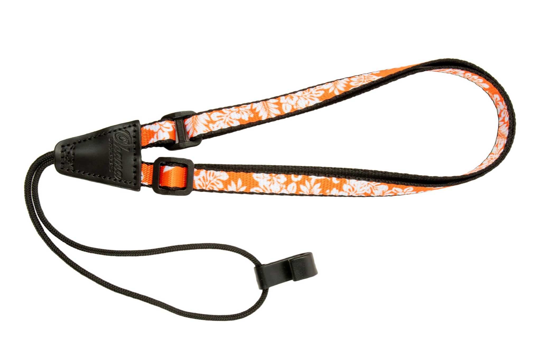 Ohana USS-04 Ukulele Sound Hole Strap ORANGE FLORAL NO DRILLING REQUIRED