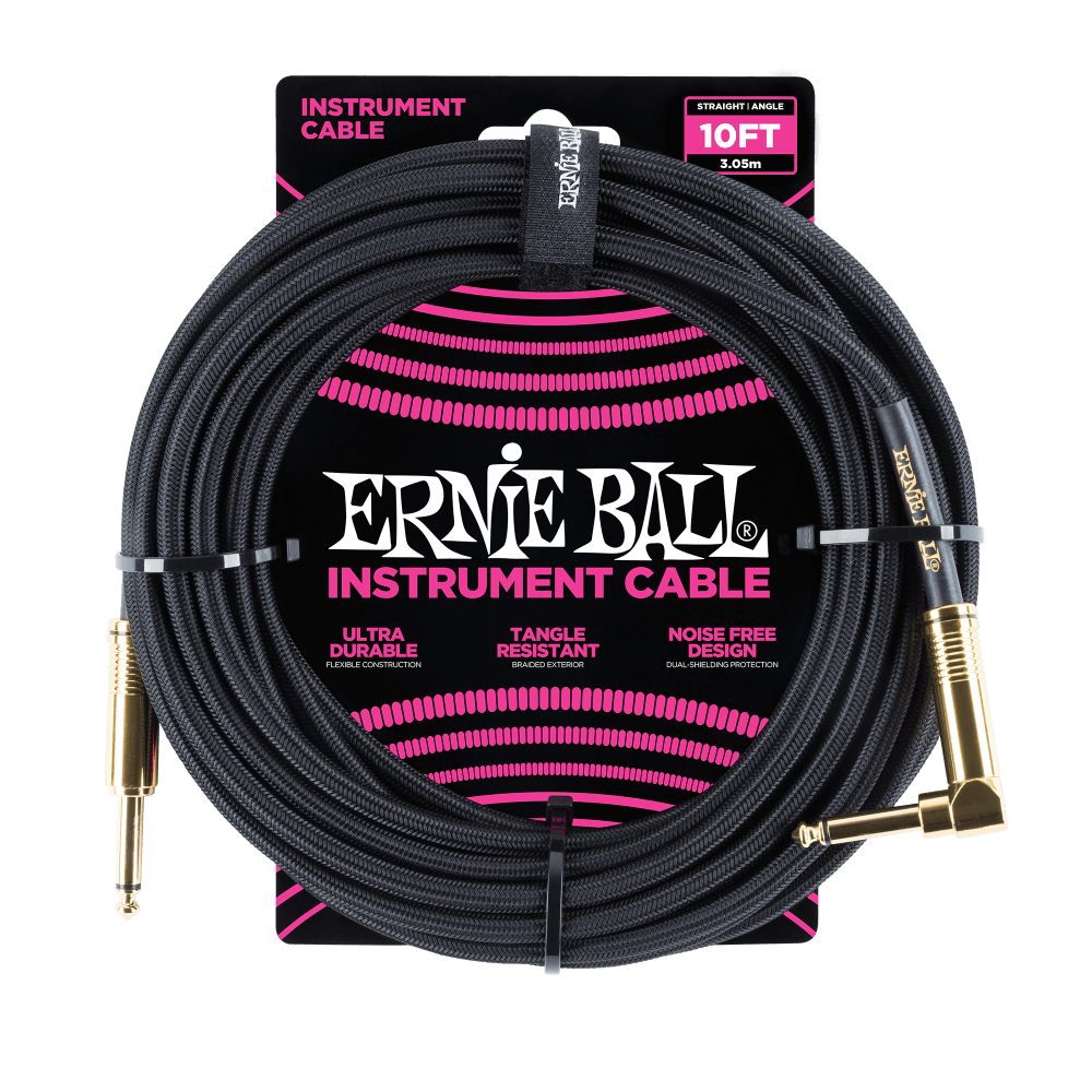 Ernie Ball 10 Foot Braided Straight/Angle Instrument Cable - BLACK