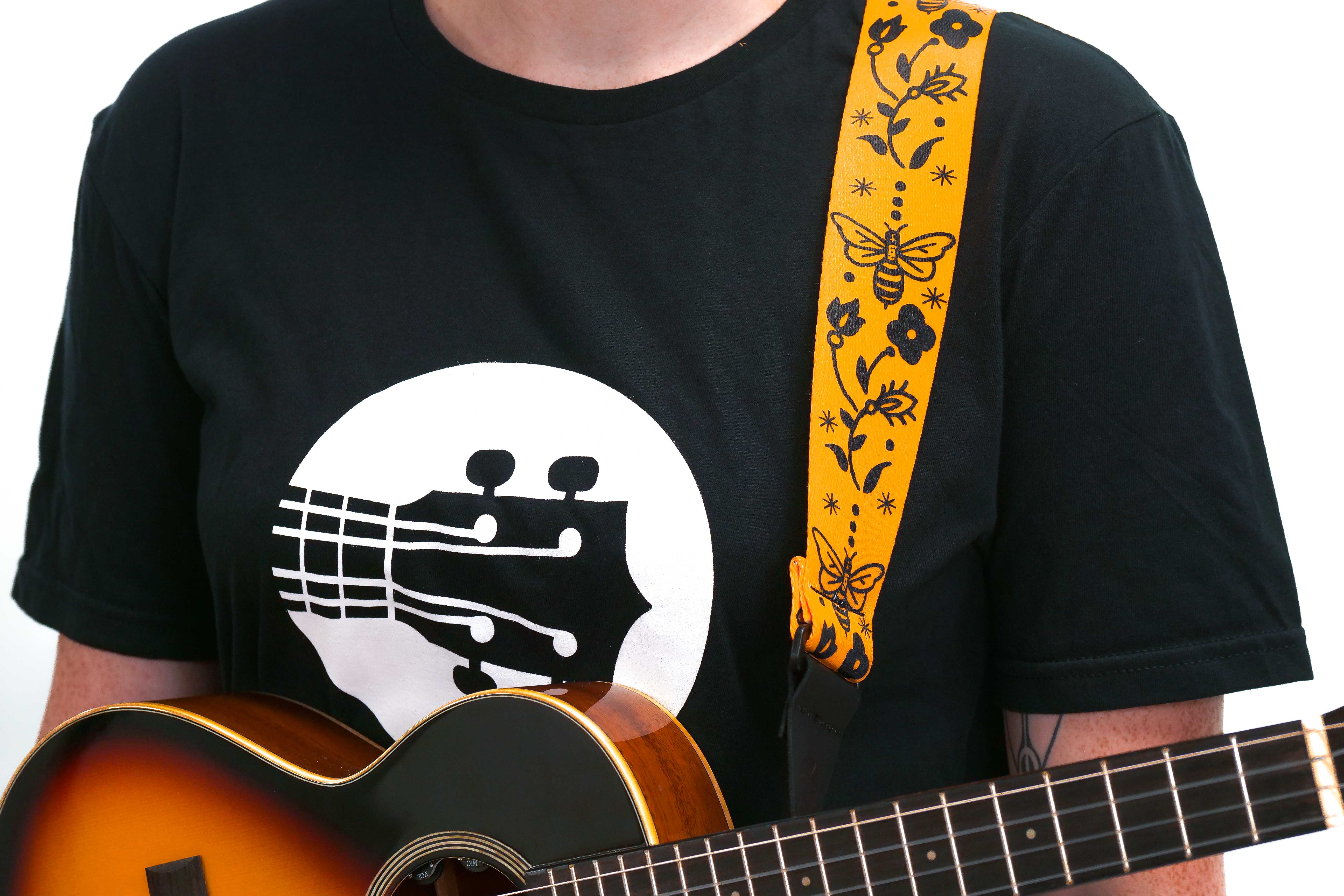 Terry Carter Music Store 2 Inch Sublimation Guitar and Ukulele Strap - YELLOW/BLACK BEES