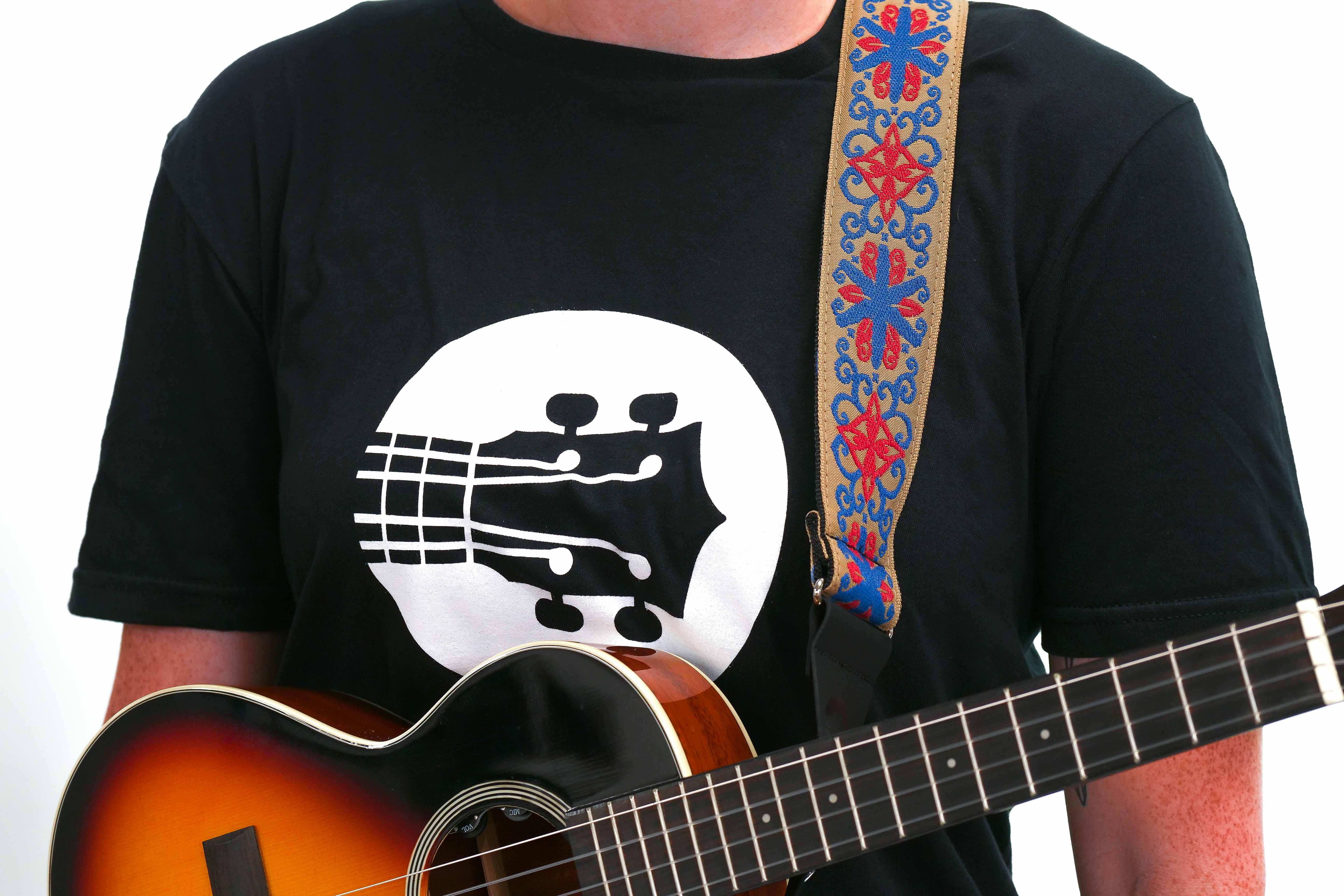 Terry Carter Music Store 2 Inch Deluxe Jacquard Guitar and Ukulele Strap - BLUE/RED WITH BLUE SPINNER