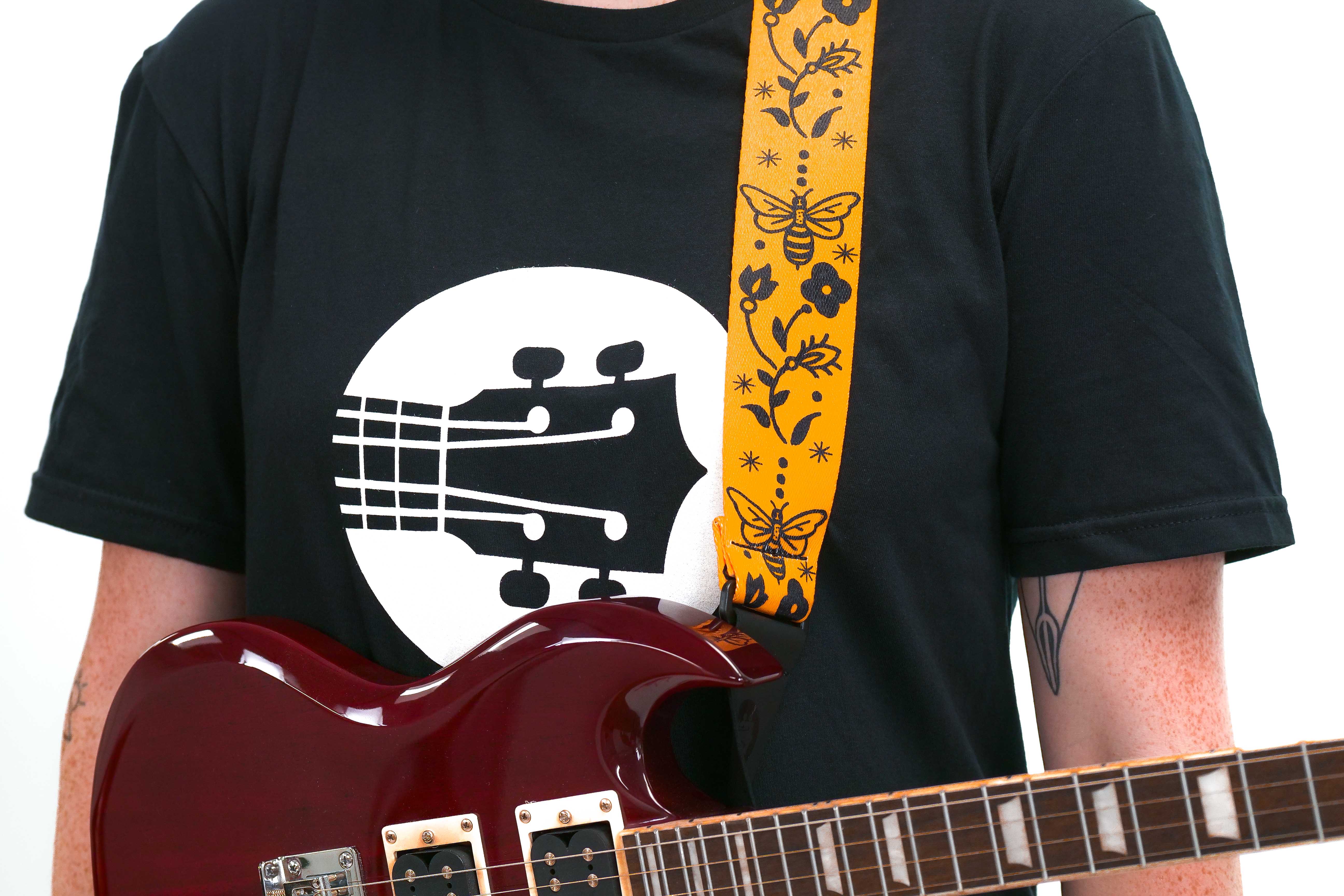 Terry Carter Music Store 2 Inch Sublimation Guitar and Ukulele Strap - YELLOW/BLACK BEES