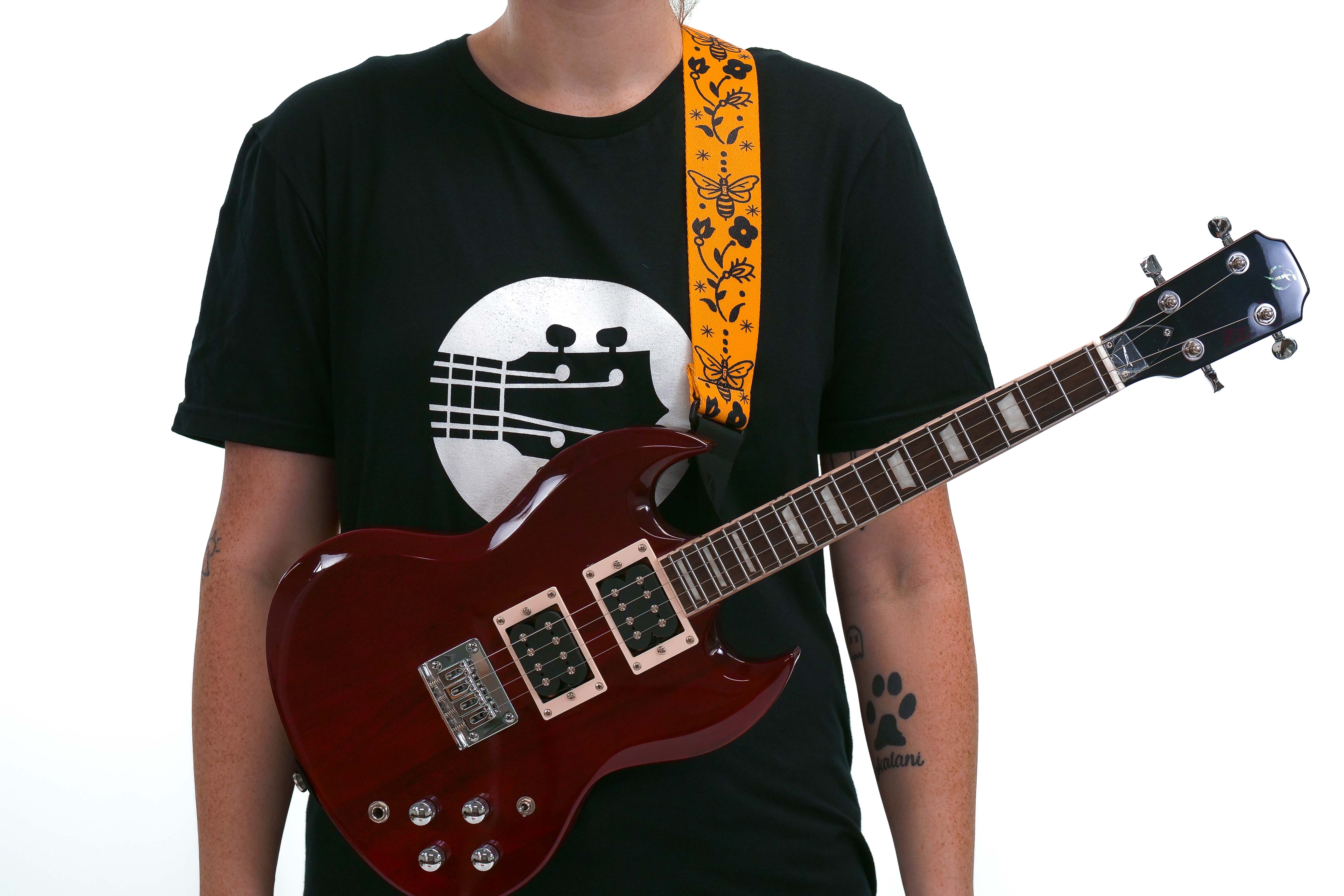 Terry Carter Music Store 2 Inch Sublimation Guitar and Ukulele Strap - YELLOW/BLACK BEES