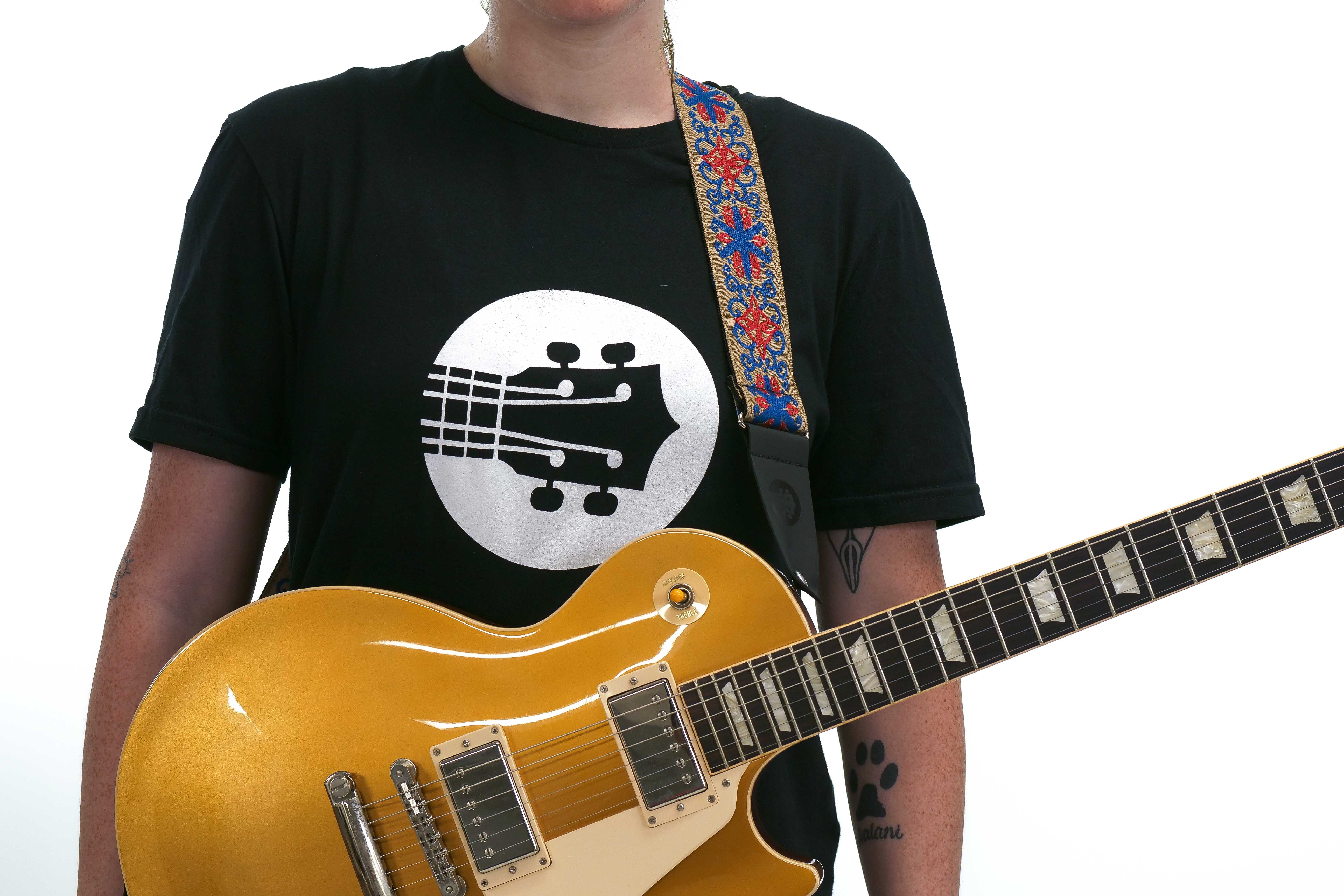 Terry Carter Music Store 2 Inch Deluxe Jacquard Guitar and Ukulele Strap - BLUE/RED WITH BLUE SPINNER