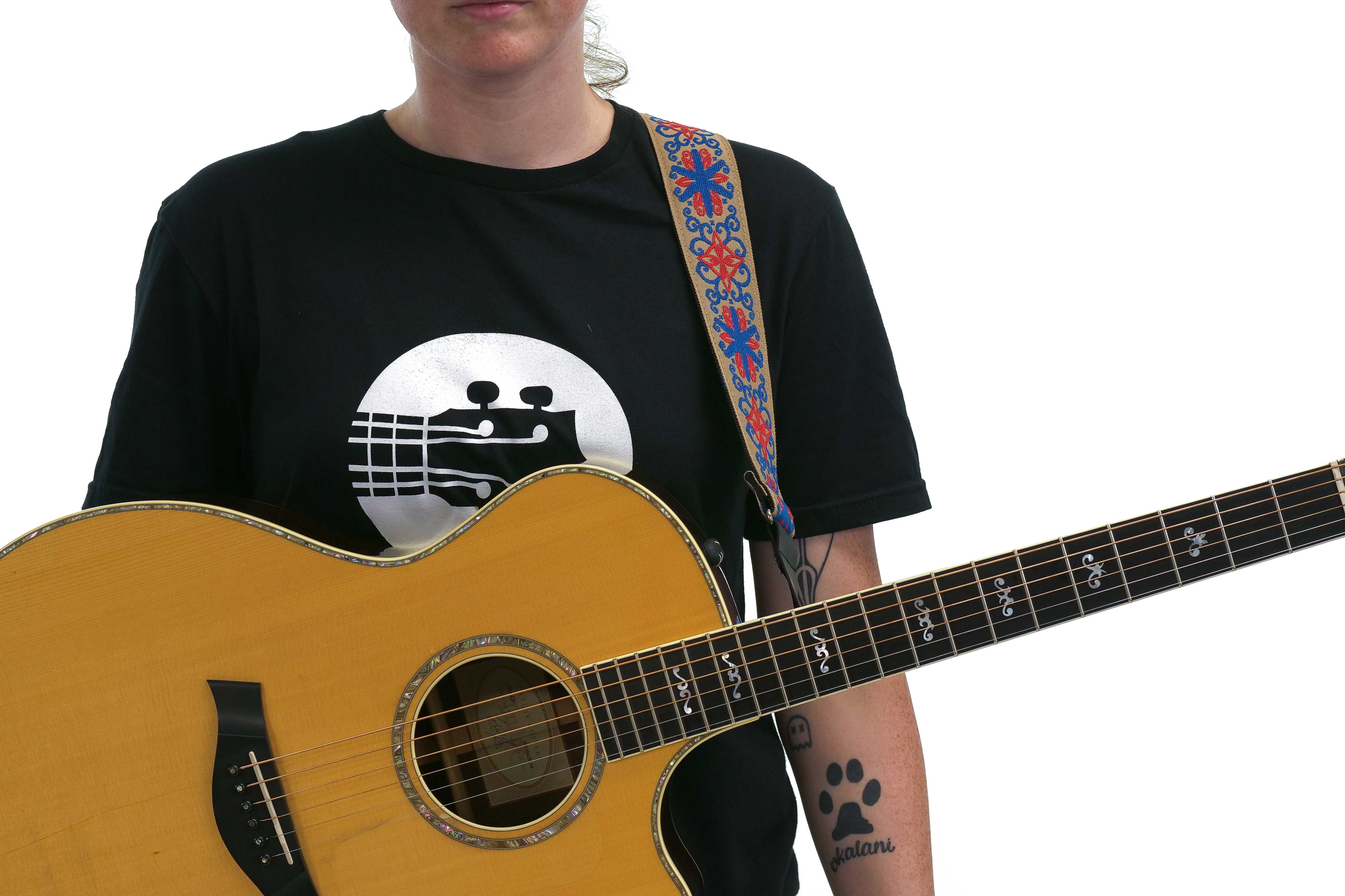 Terry Carter Music Store 2 Inch Deluxe Jacquard Guitar and Ukulele Strap - BLUE/RED WITH BLUE SPINNER