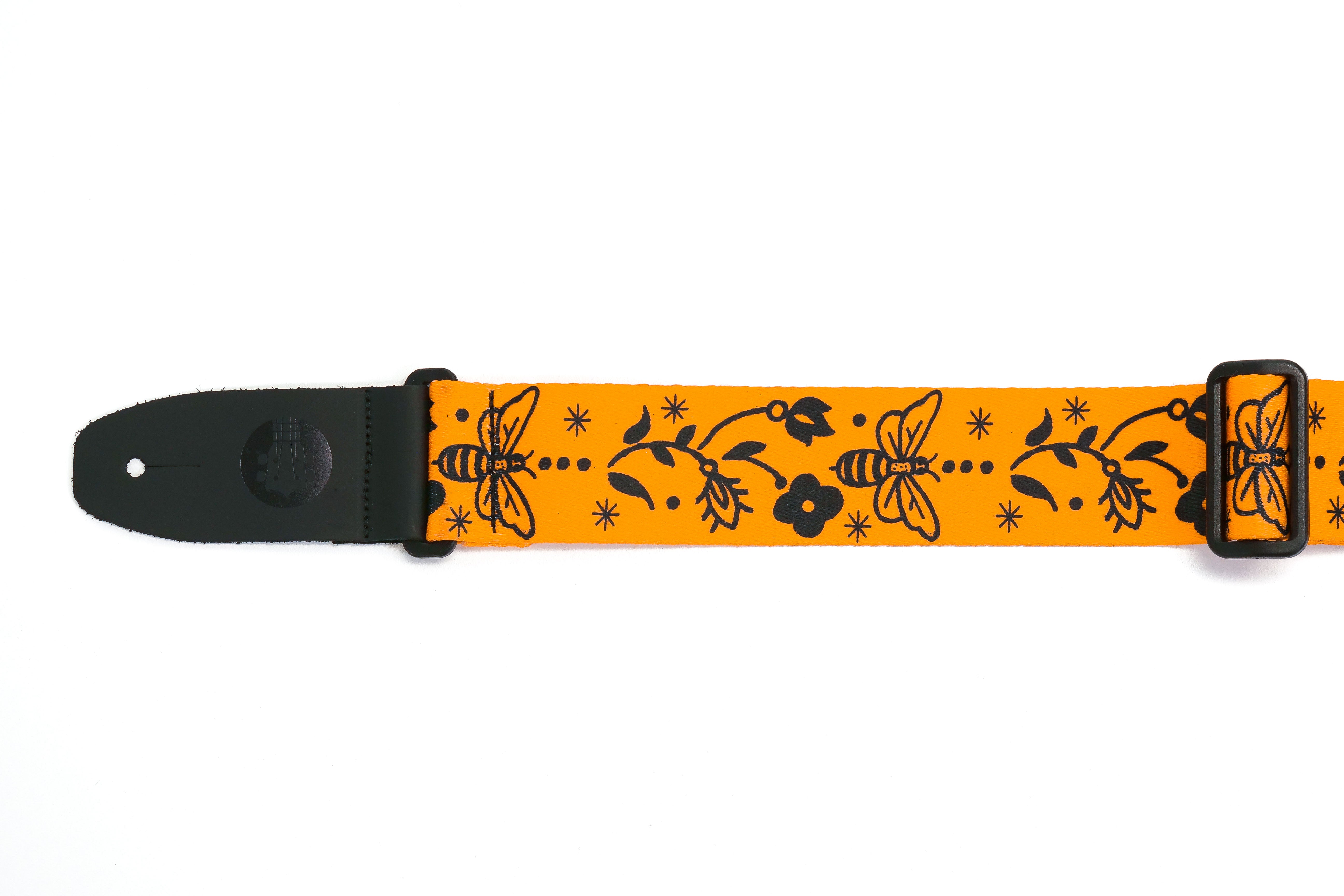 Terry Carter Music Store 2 Inch Sublimation Guitar and Ukulele Strap - YELLOW/BLACK BEES