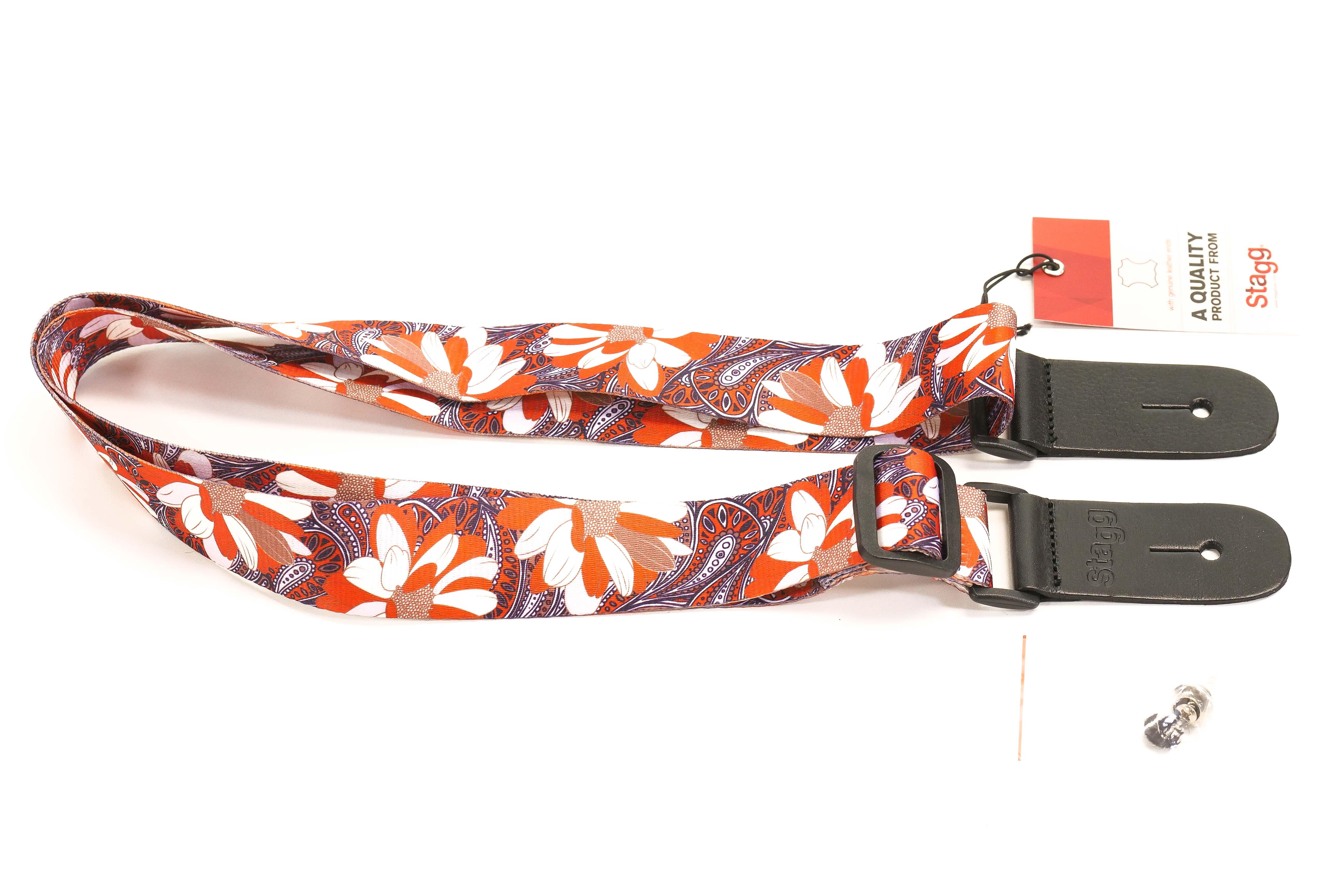 Stagg 1.5 Inch Terylen Ukulele and Guitar Strap - FLOWER ORANGE