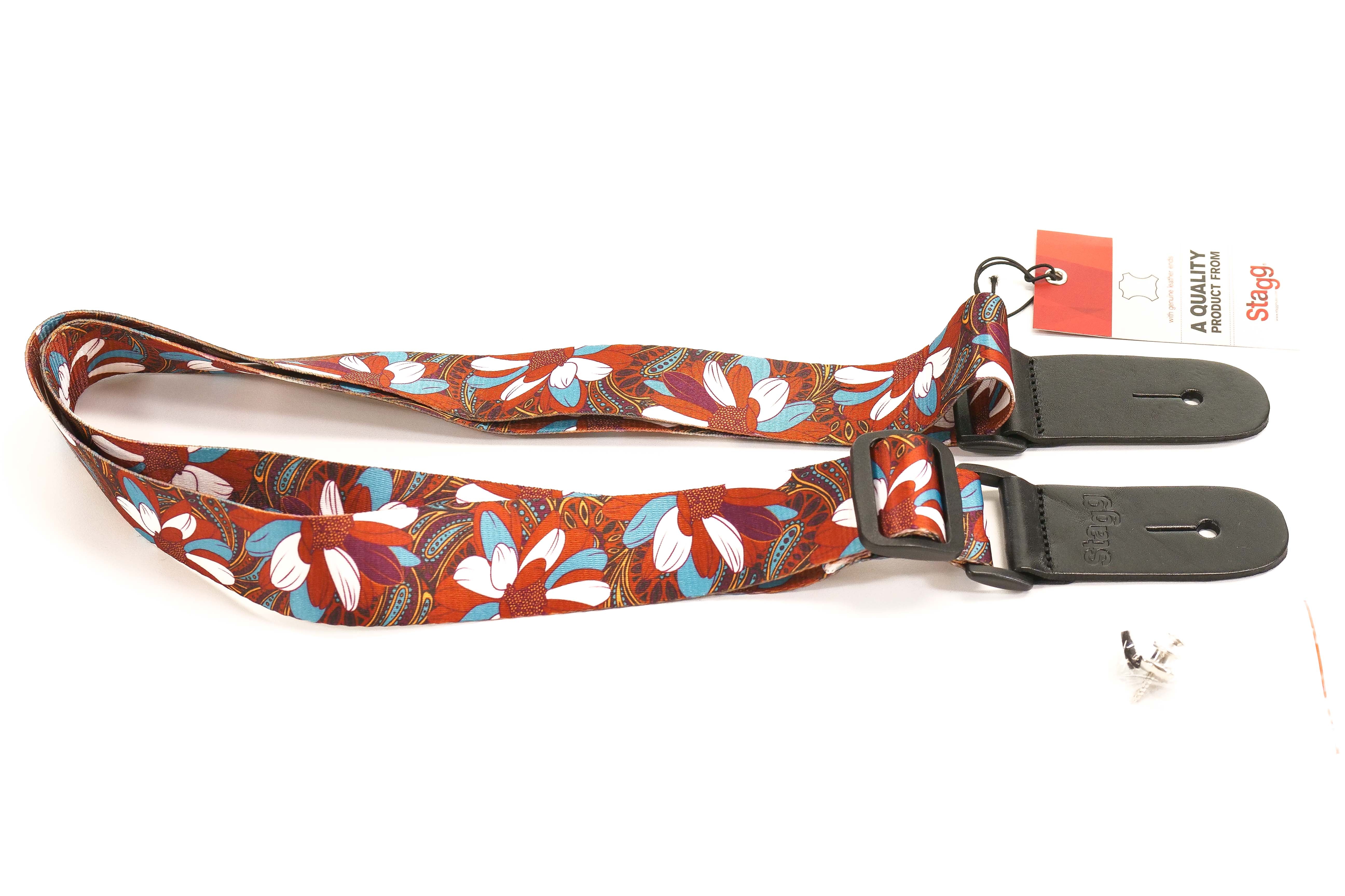 Stagg 1.5 Inch Terylen Ukulele and Guitar Strap - FLOWER BROWN