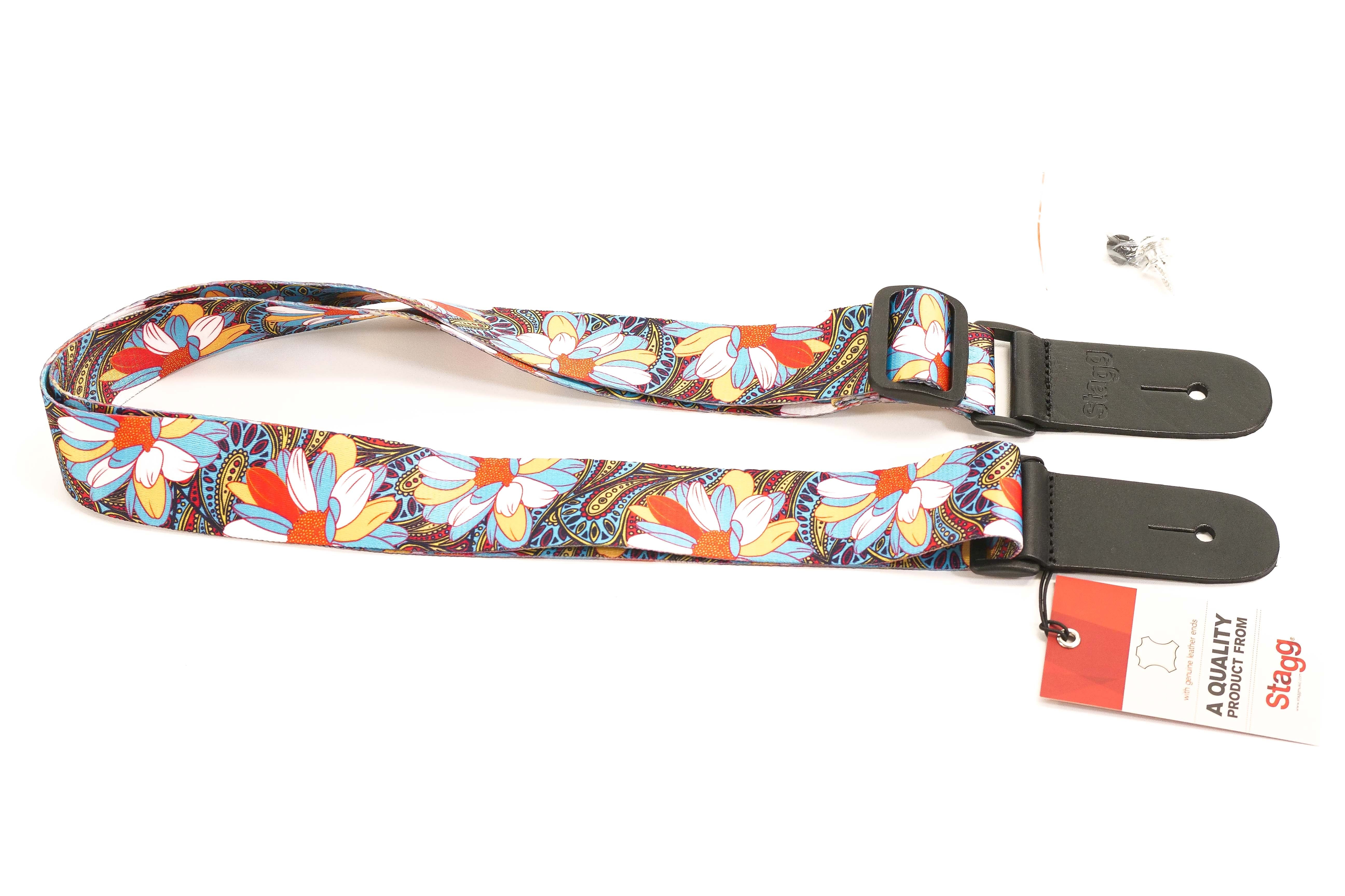 Stagg 1.5 Inch Terylen Ukulele and Guitar Strap - FLOWER BLUE