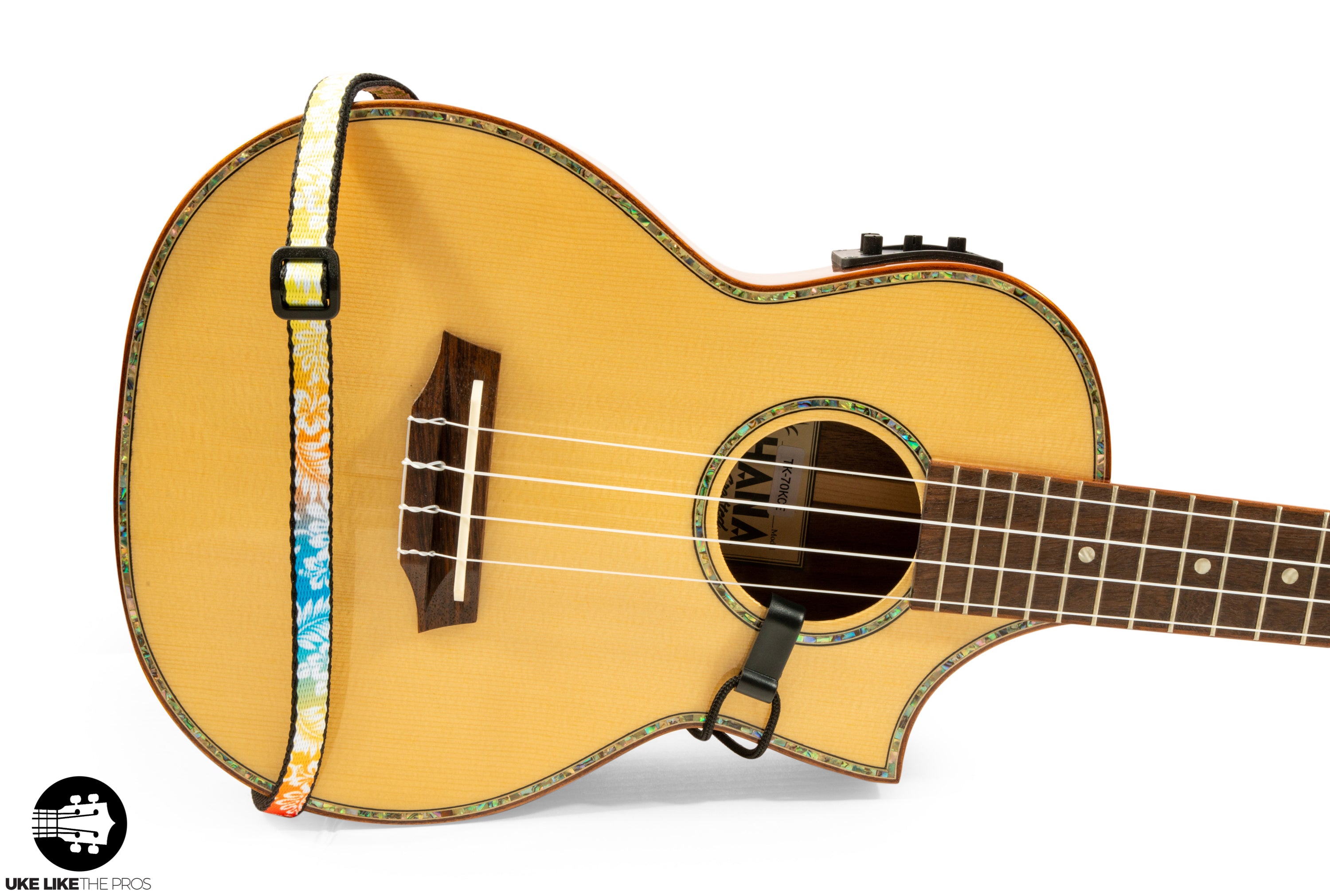 Ohana USS-04 Ukulele Sound Hole Strap RAINBOW FLORAL NO DRILLING REQUIRED