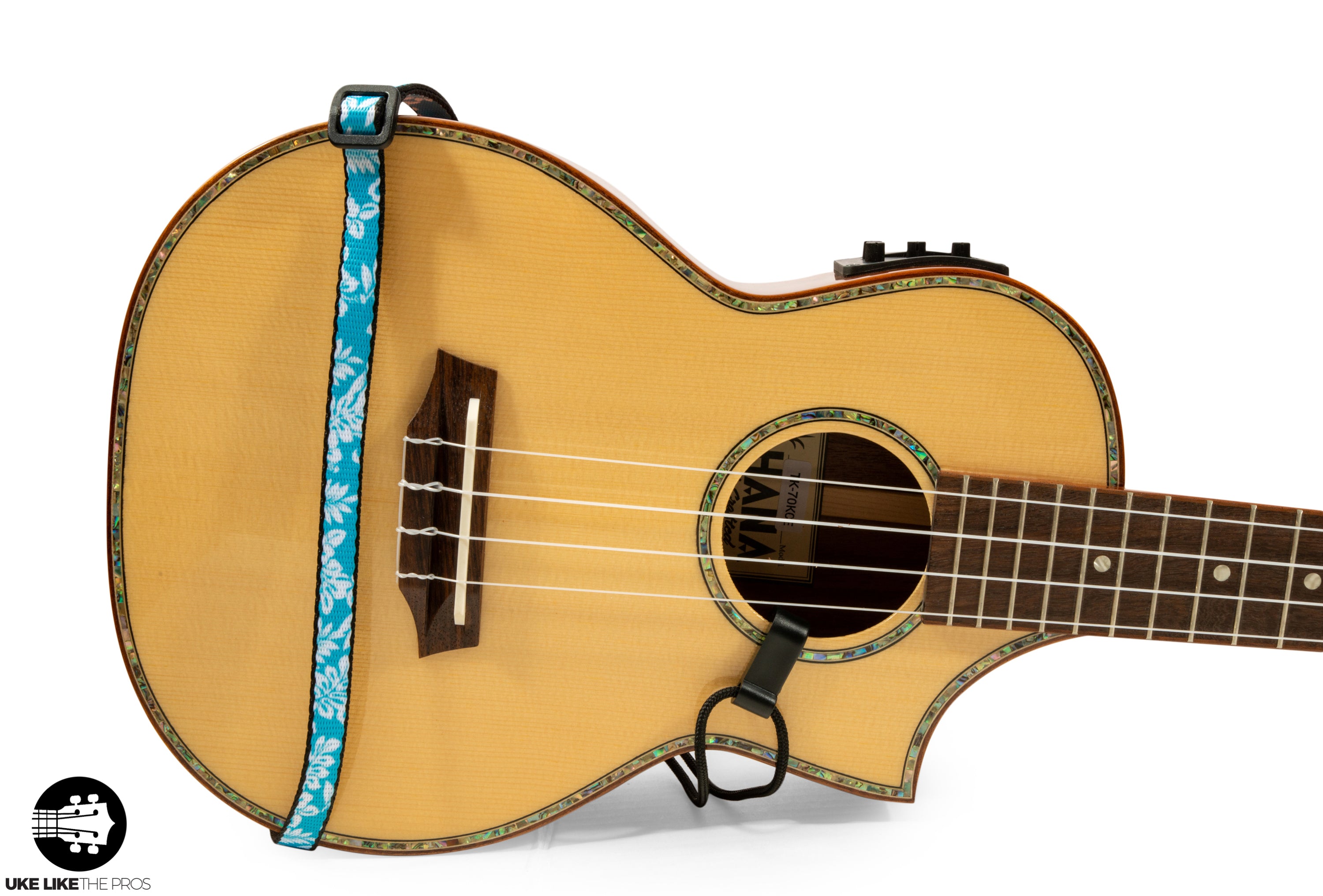 Ohana USS-04 Ukulele Sound Hole Strap BLUE FLORAL DRILLING REQUIRED