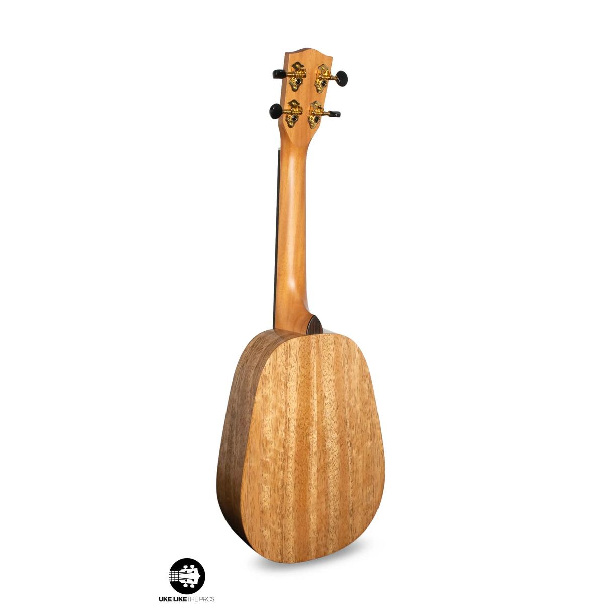 Pono MGCDP full back view showing the solid mango back and mahogany neck