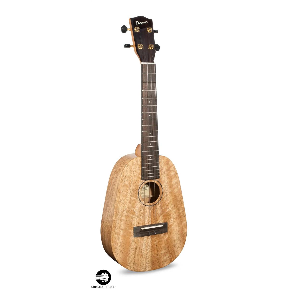 Pono MGCDP full front view, solid mango pineapple concert ukulele