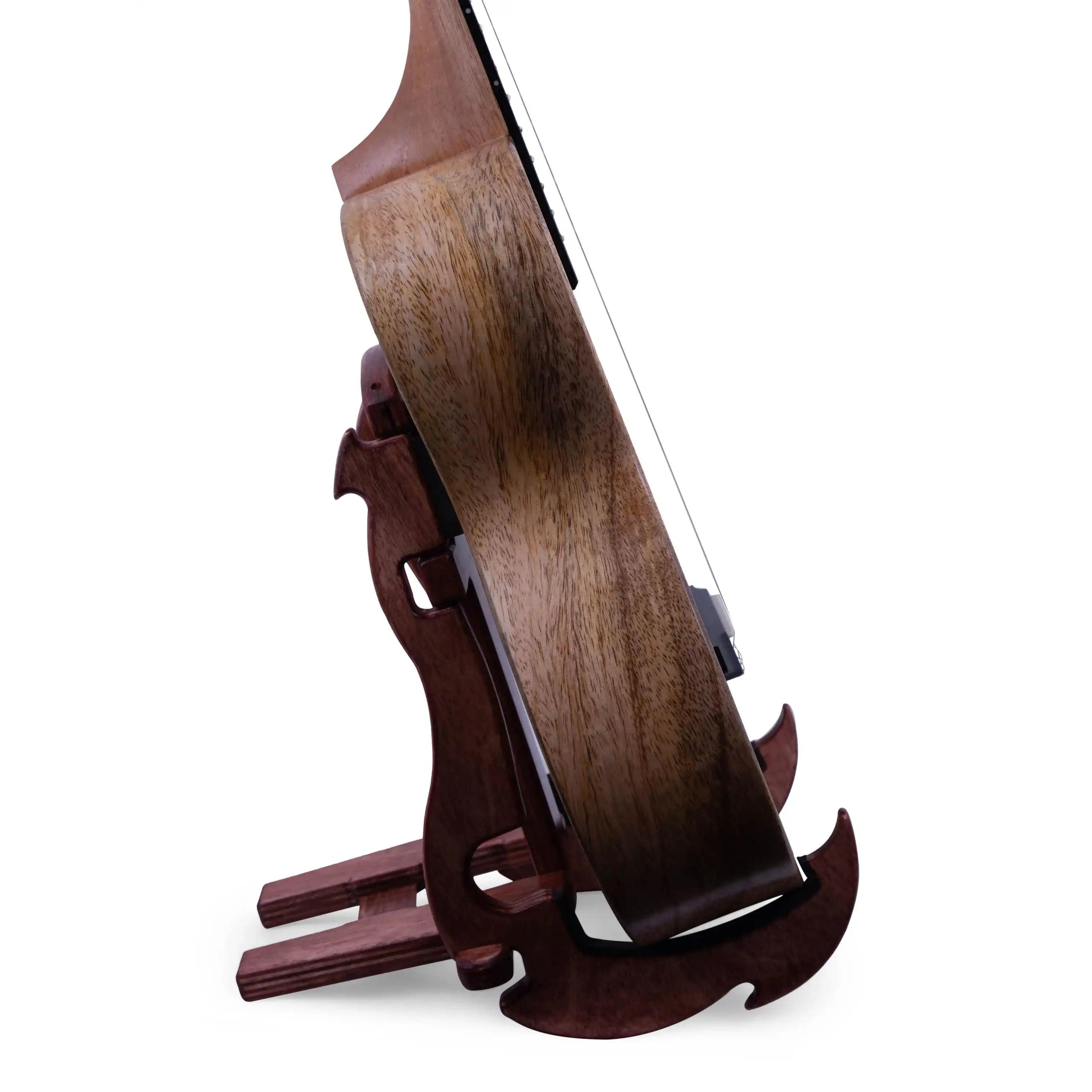 Rebel DB concert ukulele with natural wood grain on stand, Terry Carter Music Store