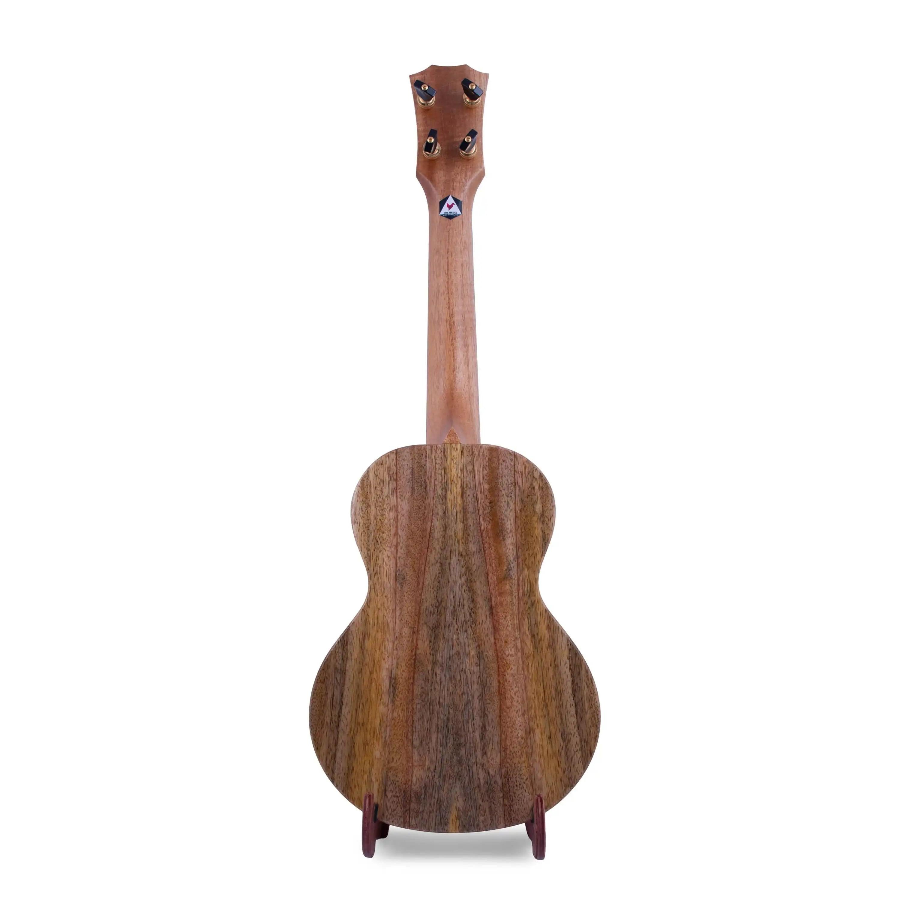Rebel ukulele back view with natural wood grain finish, displayed at Terry Carter Music Store