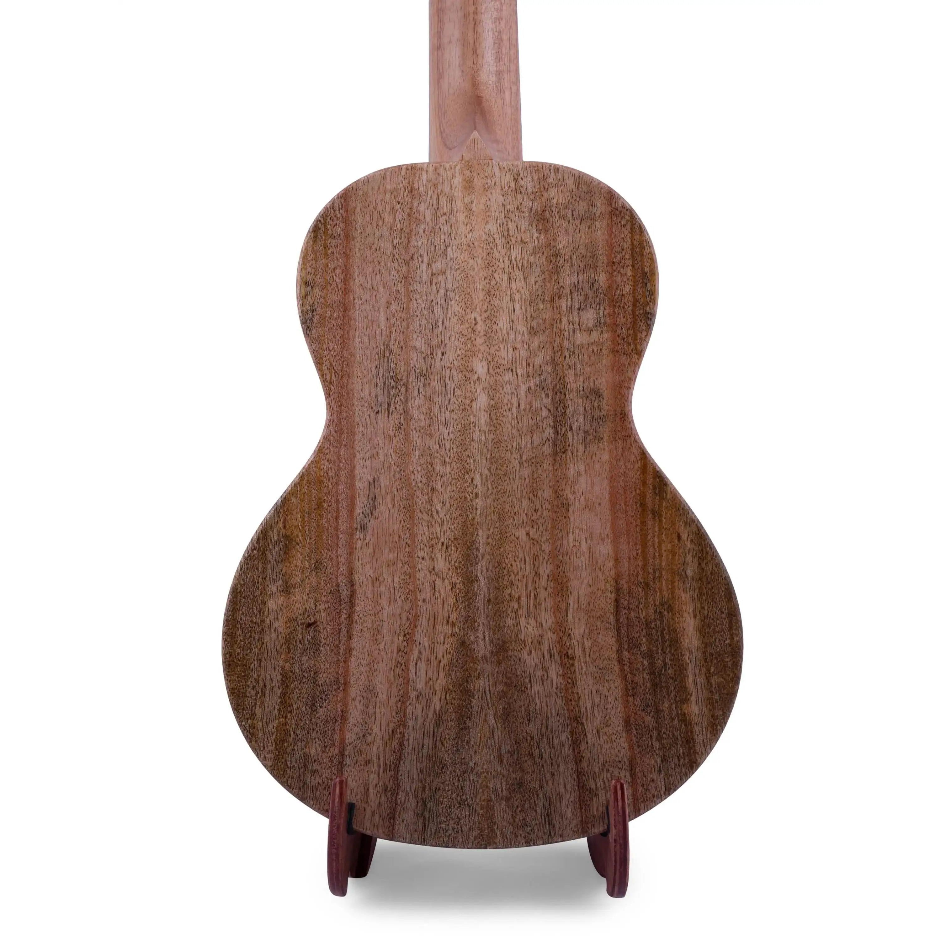 Rebel ukulele back view showing matte natural wood grain, featured at Terry Carter Music Store